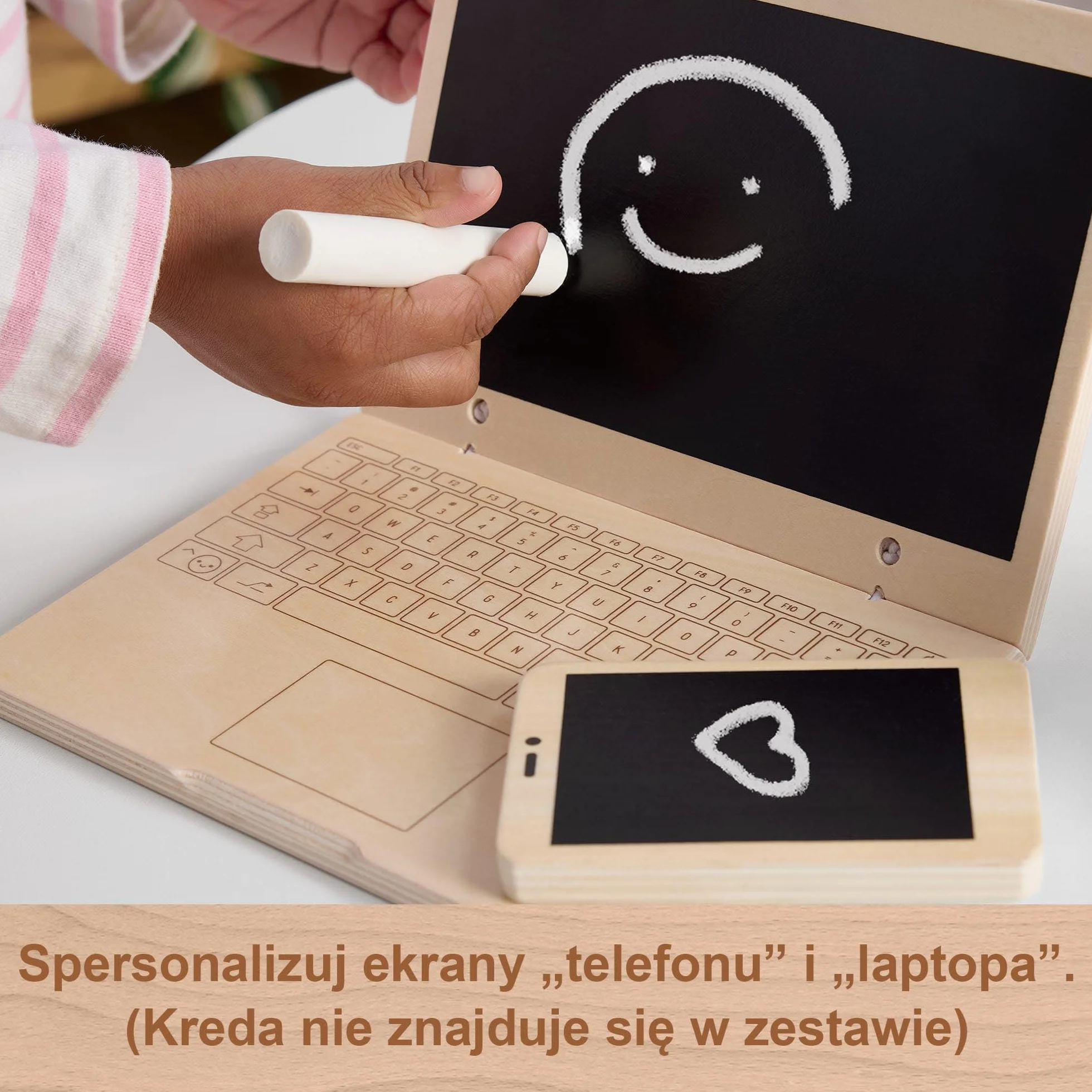 Fisher-Price Domowe biuro malucha Zestaw drewnianych zabawek z 9 elementami, w tym zabawka laptop i zabawka komórka do zabawy w naśladowanie dla dzieci od 3 roku życia, HXV11