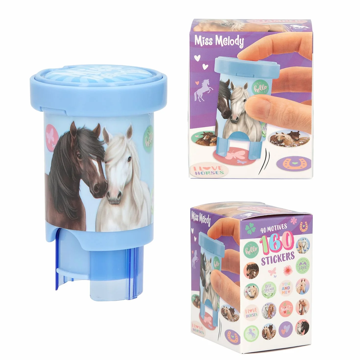 Depesche 13350 Miss Melody Sticker Stamper - zestaw naklejek do stemplowania naklejek koni, w tym stempel i 160 naklejek