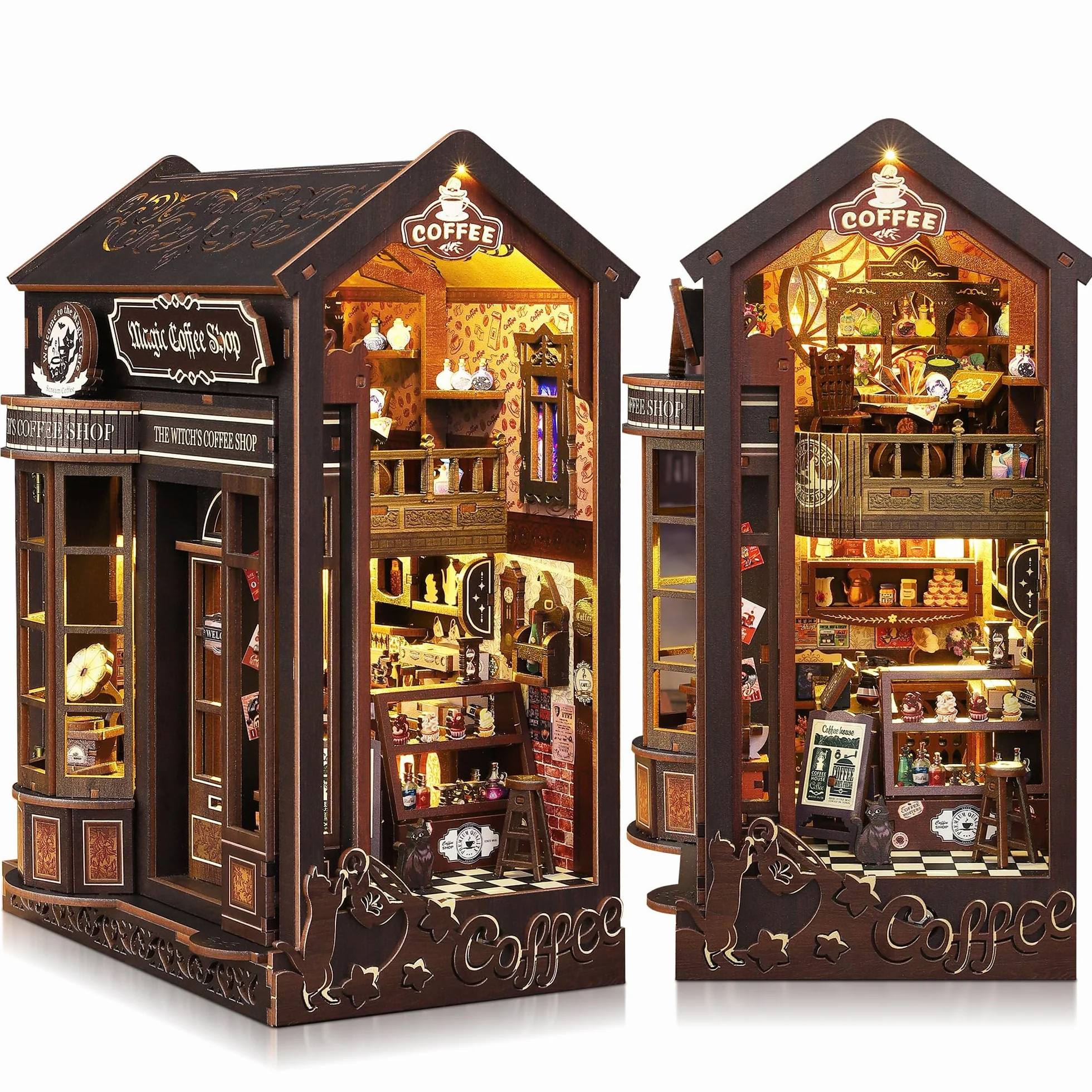 Book Nook Kit dla dorosłych: LUMYCE drewniane puzzle "zrób to sam" miniaturowy domek dla lalek 3D - podpórka na książki do regału na książki dekoracja z oświetleniem LED, kreatywny prezent dla