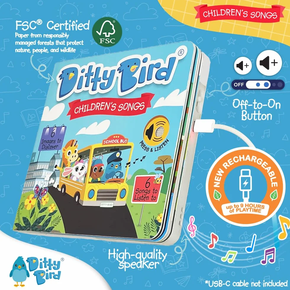 Ditty bird, livre musical bébé: Comptines en anglais - les roues de l'autobus