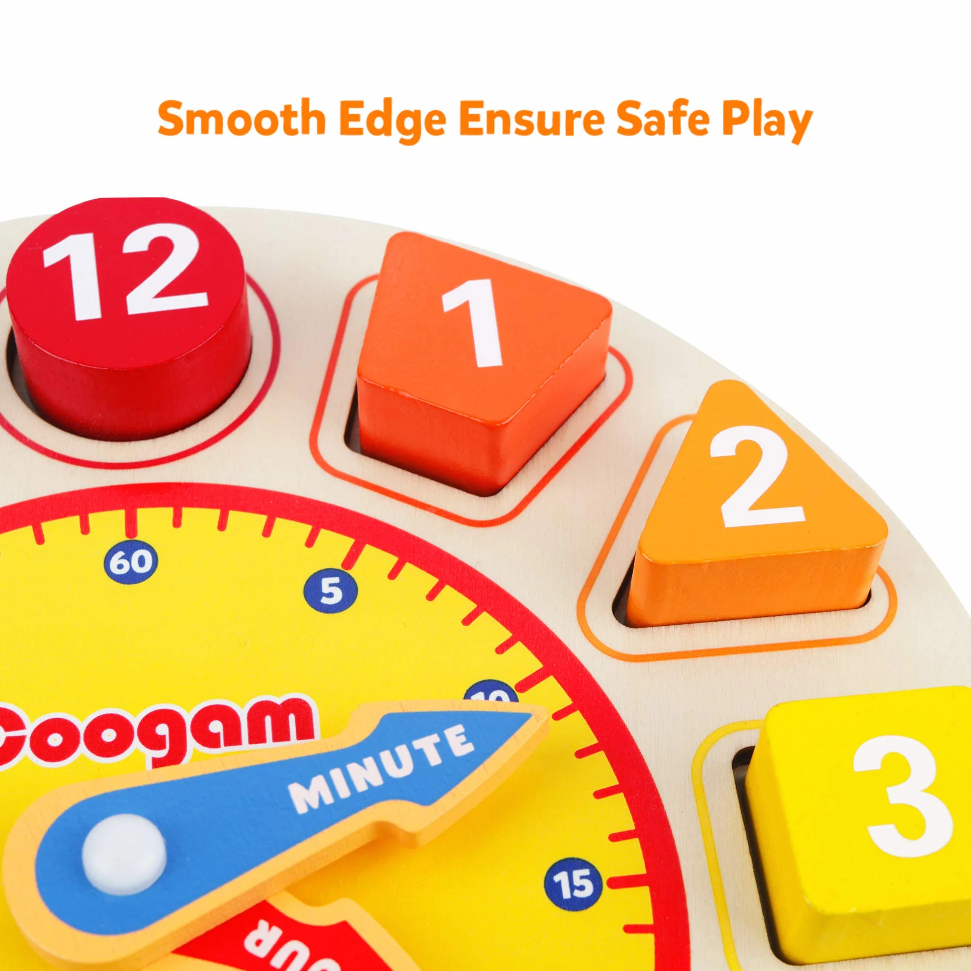 Coogam Drewniany zegar do nauki – nauczanie czasu sortowanie kształtów bloki liczb układanie puzzli sorter wczesna zabawka edukacyjna prezent dla roczniaka malucha dzieci