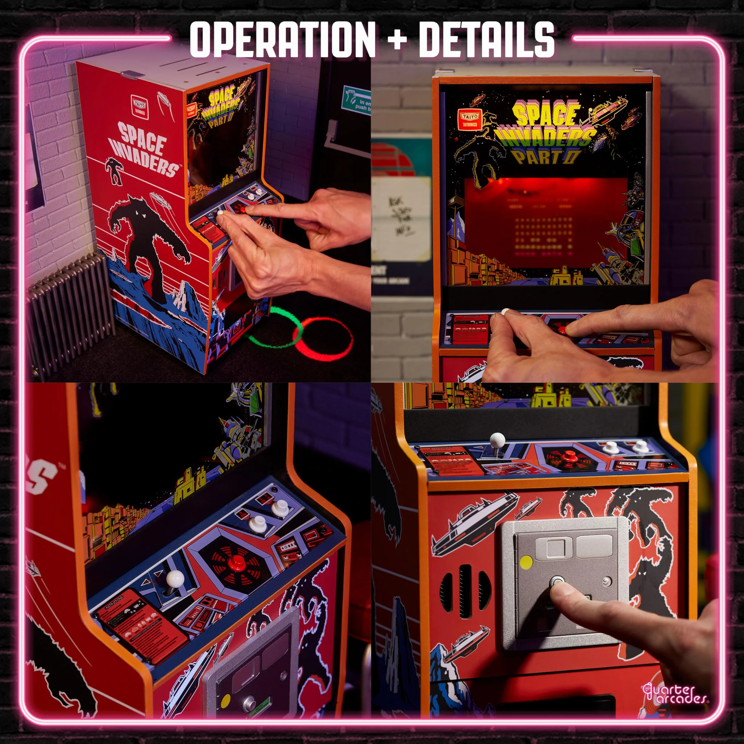Quarter Arcades Oficjalna kosmiczna najeźdźcy część II rozmiar 1/4 mini szafka zręcznościowa od Numskull - grywalna replika retro zręcznościowa maszyna do gier - konsola Micro Retro