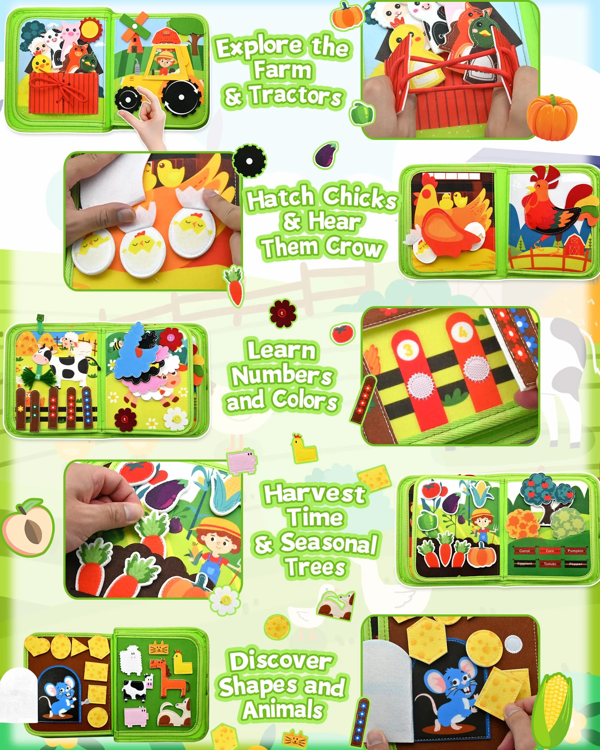 Busy Board Montessori 20 w 1 Quiet Book Activity Board Farma z miękkiego filcu Edukacyjna Zabawka dla Dzieci od 1 2 3 lat