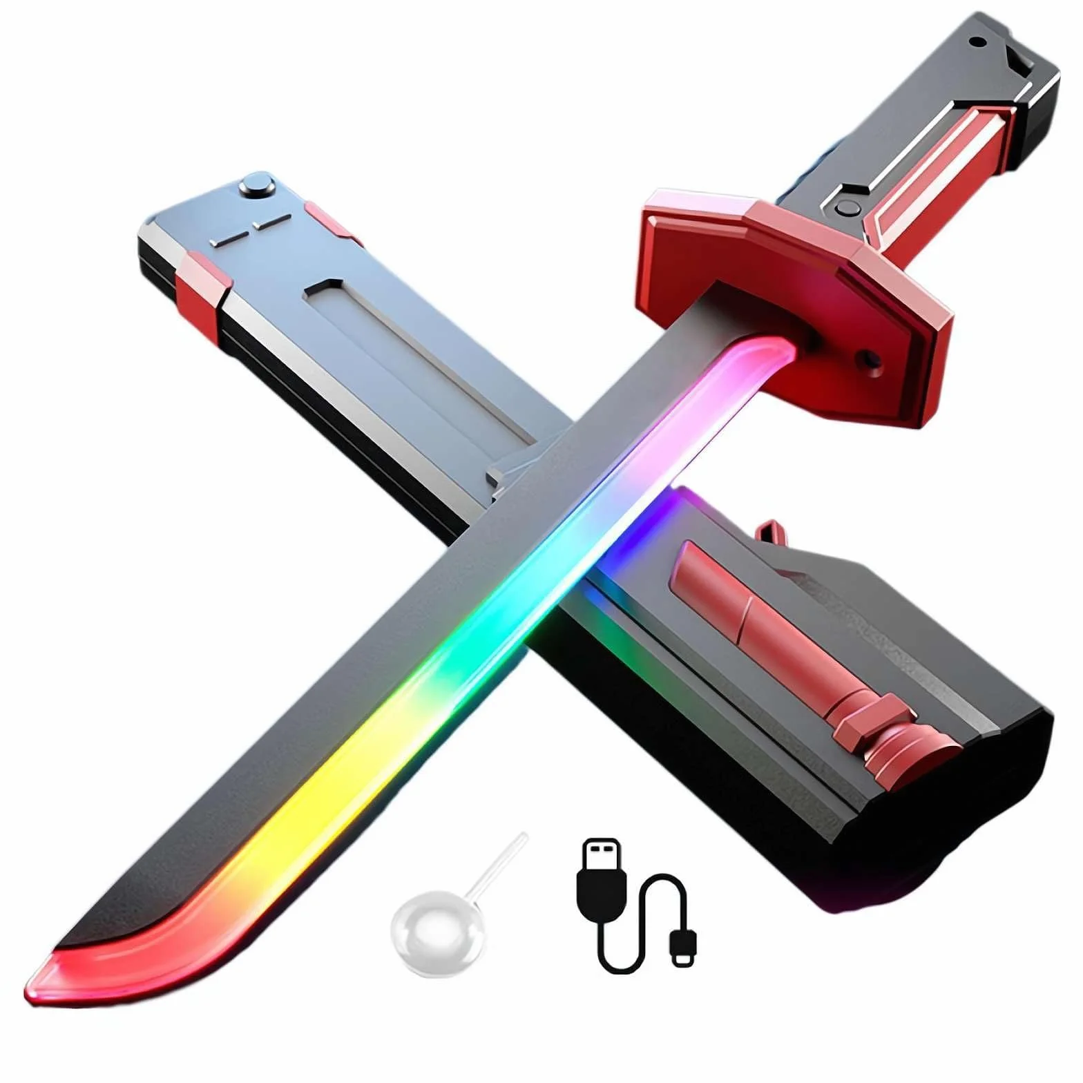 Sparkblade Sword with Sparks,LED Light Up Prop w/Mist Fog Effect,Glowing Cosplay Toys， Rechargeable, Flints Included(Red)