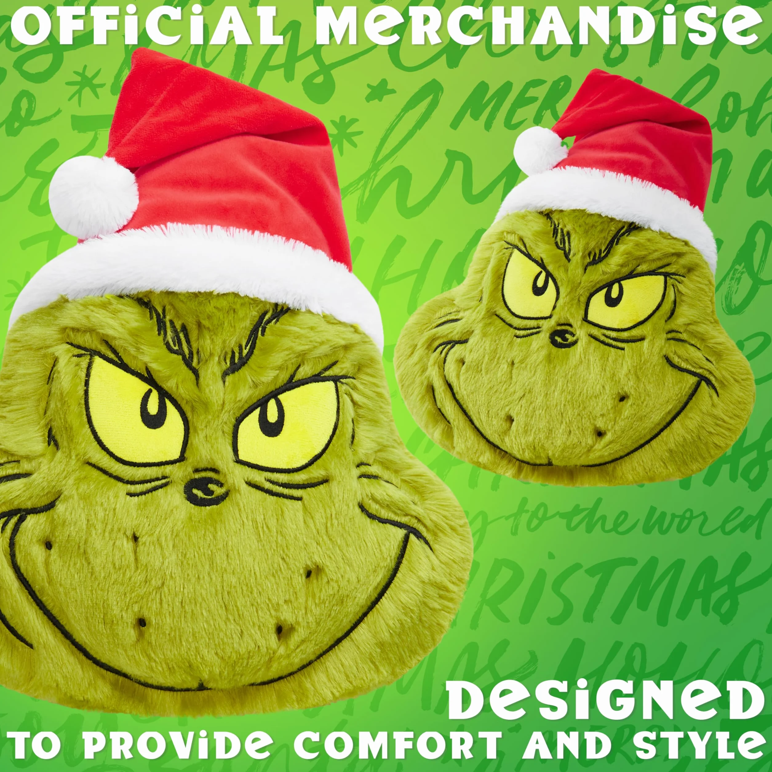 The Grinch Pluszowa poduszka 3D na łóżko, sofę, poduszka do przytulania, dekoracja bożonarodzeniowa, 52 x 34,5 x 10,5 cm, świąteczne akcesoria do sypialni, prezenty świąteczne
