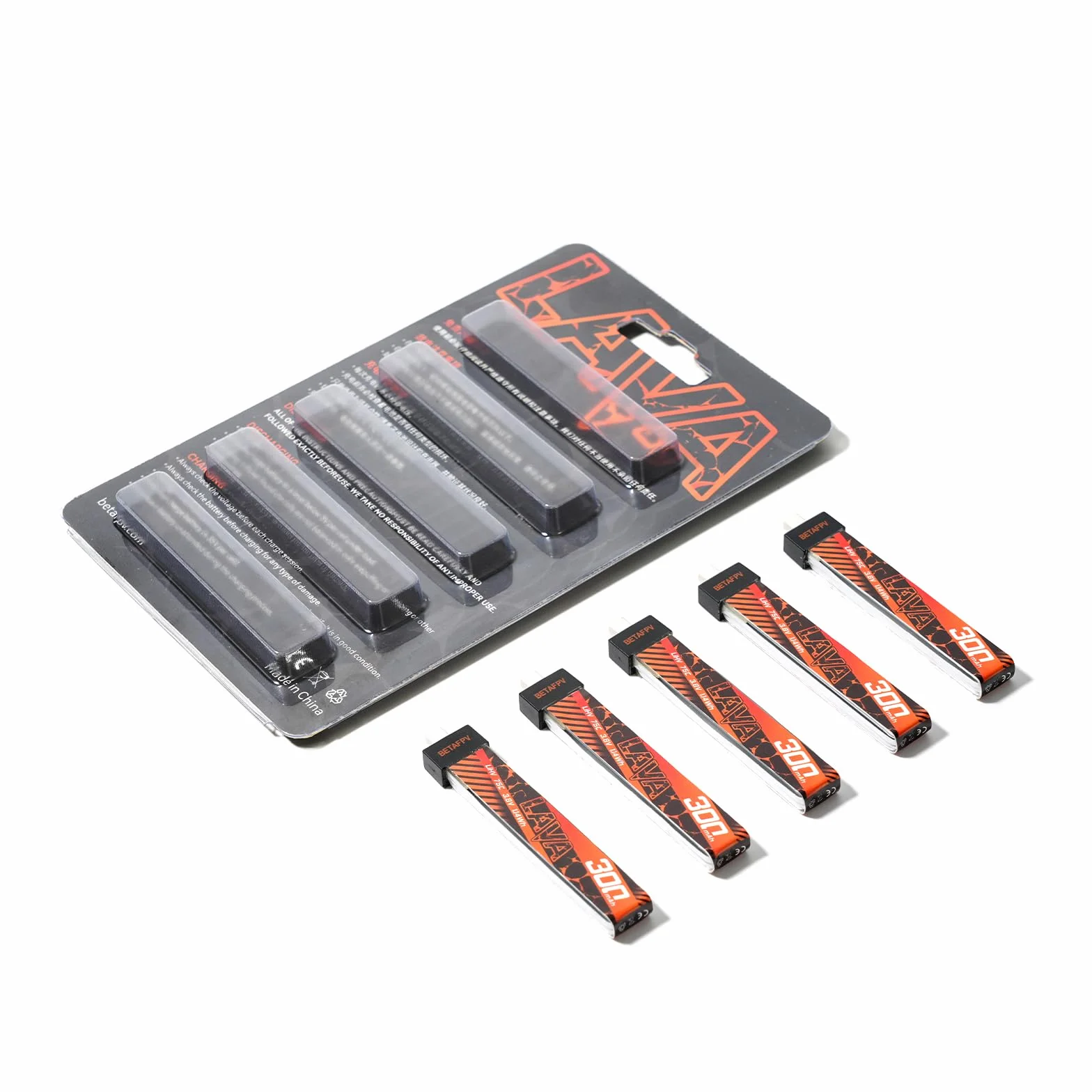 BETAFPV 5 sztuk Lava 1S 300 mAh akumulator Lipo 3,8 V 75C akumulator LiHV ze złączem BT2.0, kompatybilny z dronami 1S FPV Tiny Whoop Quadcopter, takimi jak Cetus, Meteor65, Meteor65 Pro 1S, 300MAH 1S