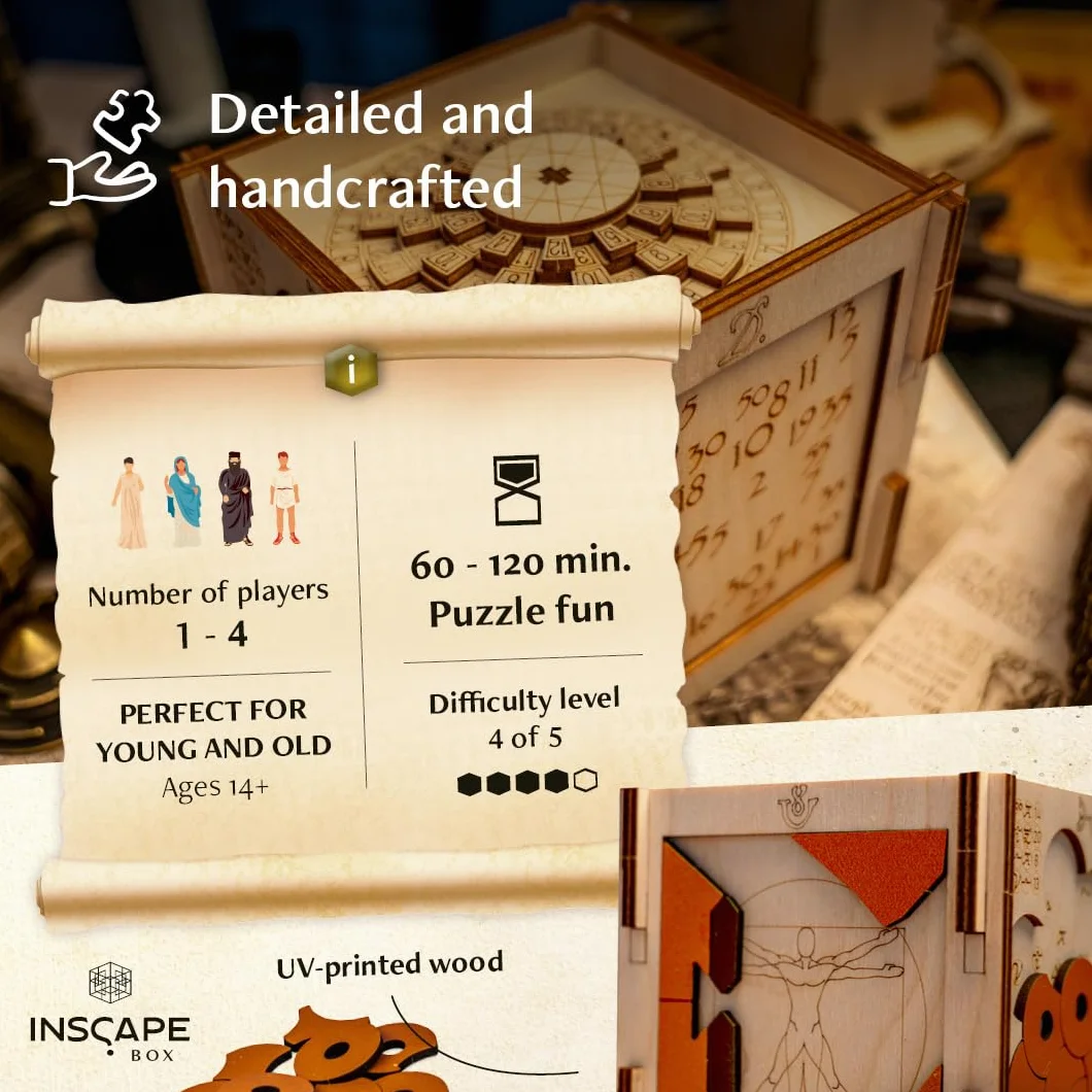 INSCAPE Da Vinci's Marvel - Drewniane Pudełko z Puzzlami Escape Room, Gra dla Dorosłych i Dzieci, 3D Cluebox, Gry Myślące