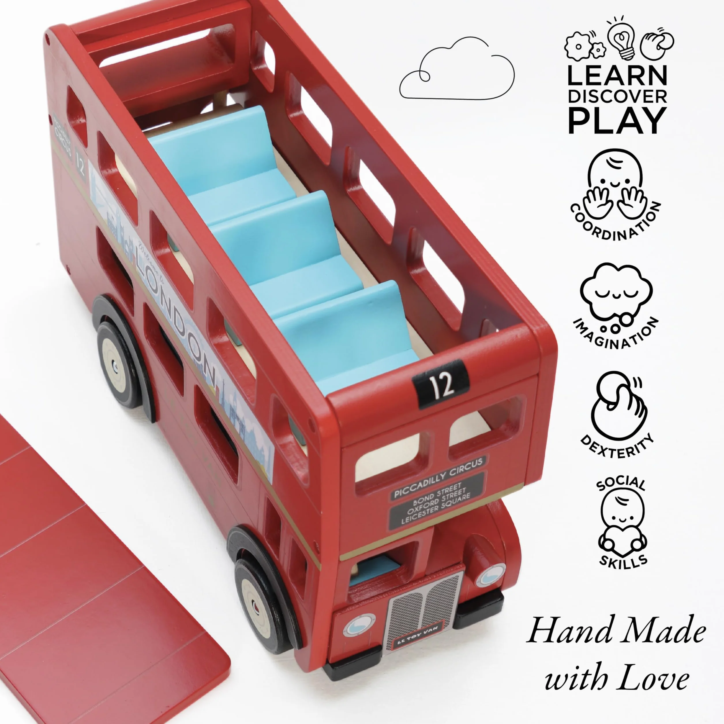 Le Toy Van TV469 Cars & Construction Double Decker Wooden Role Play Suitable for Girls and Boys Toys, London Bus