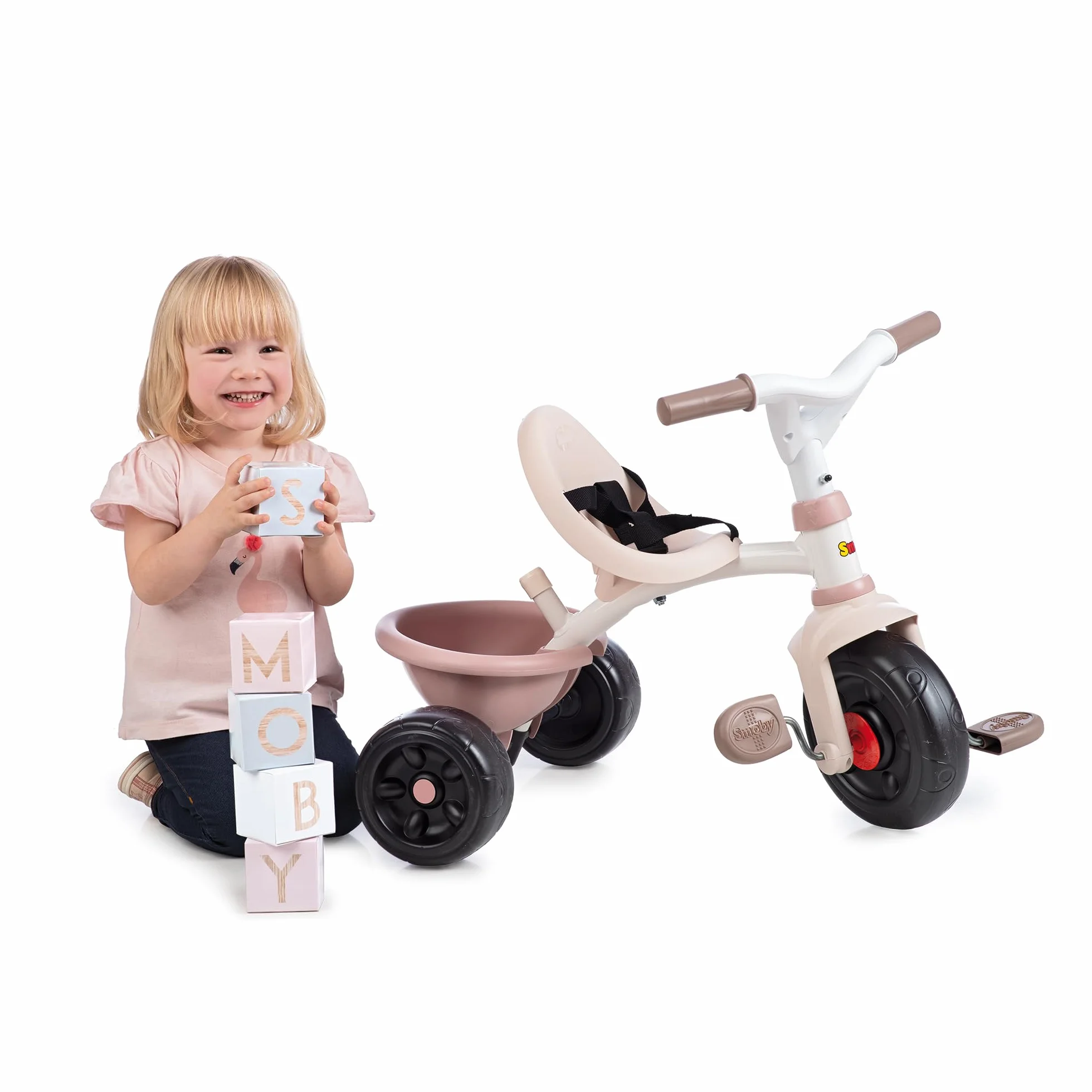 Smoby - Be Fun Pink Tricycle - Regulowana laska dla rodzica do 95 cm i zdejmowana - Pas bezpieczeństwa - Od 15 miesięcy - Wyprodukowano w Hiszpanii