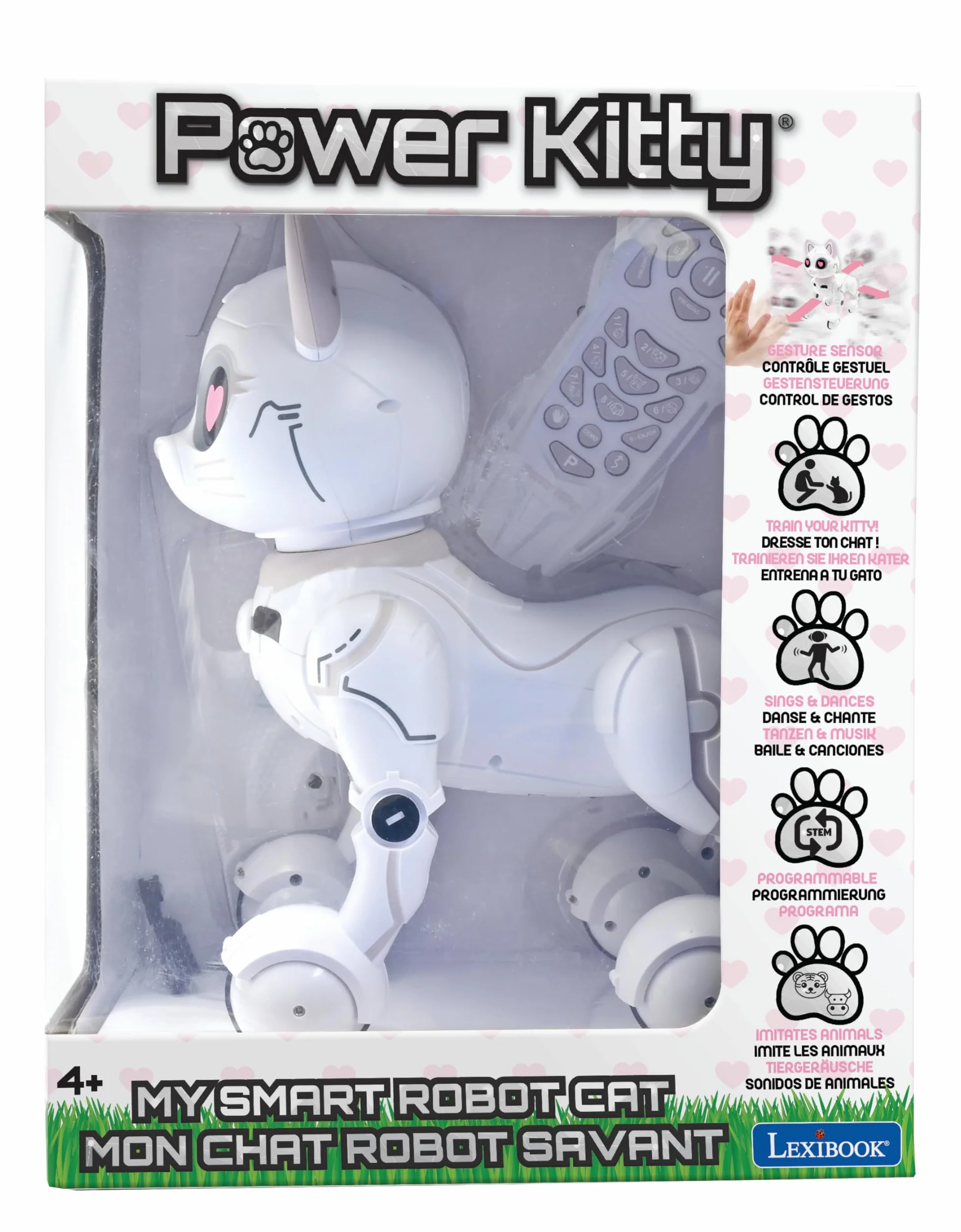 Lexibook, Power Kitty, Zdalnie Sterowany Robot Kot, Programowalny Inteligentny Robot, Światło, Dźwięk, Biały, Różowy, KITTY01