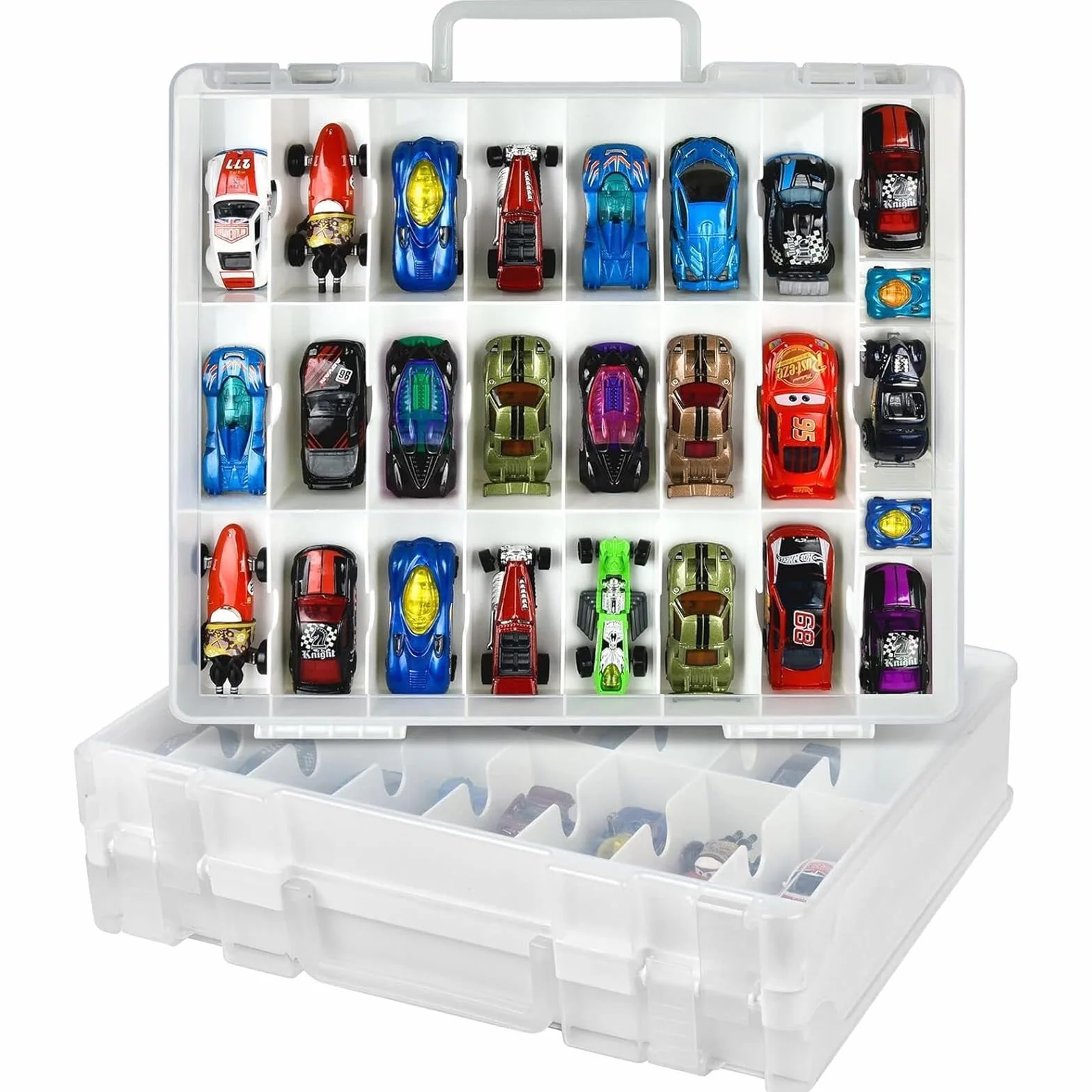 Xuerdon Walizka do przechowywania zabawek do samochodu Matchbox Cars. Holder pojemnik torba na lalki niespodzianka LOL/na zakupy z 48 przegródkami, dwustronna, biała (tylko pudełko)
