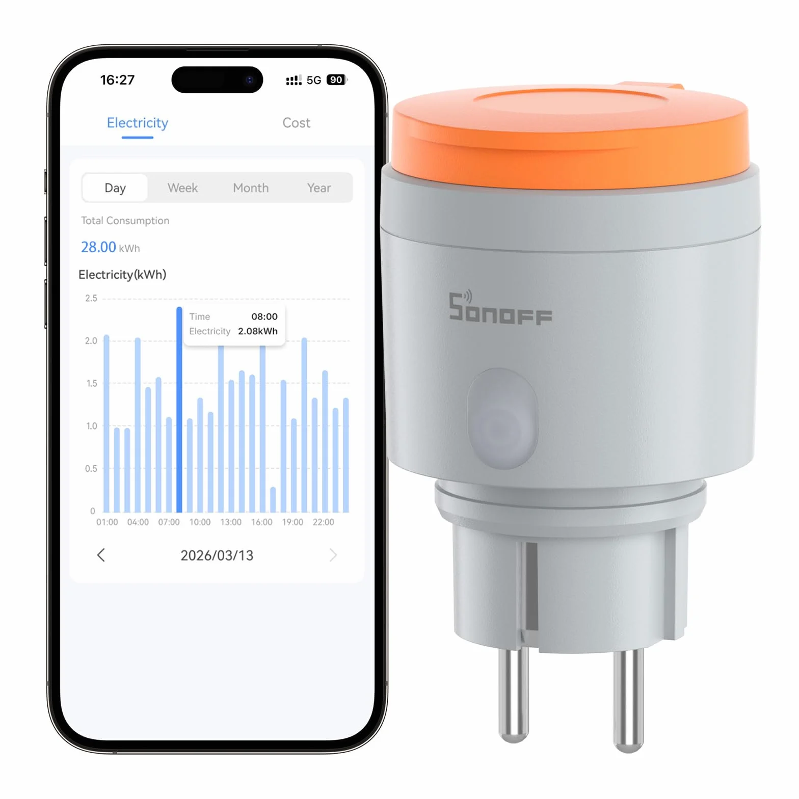 SONOFF S61s Outdoor (Schuko) – Inteligentne gniazdko zewnętrzne, IP44, kompatybilne z Matter, Wi-Fi 2,4 GHz, 16 A, 3840 W, monitorowanie energii, działa z Alexą, Google Home, Home Assistant