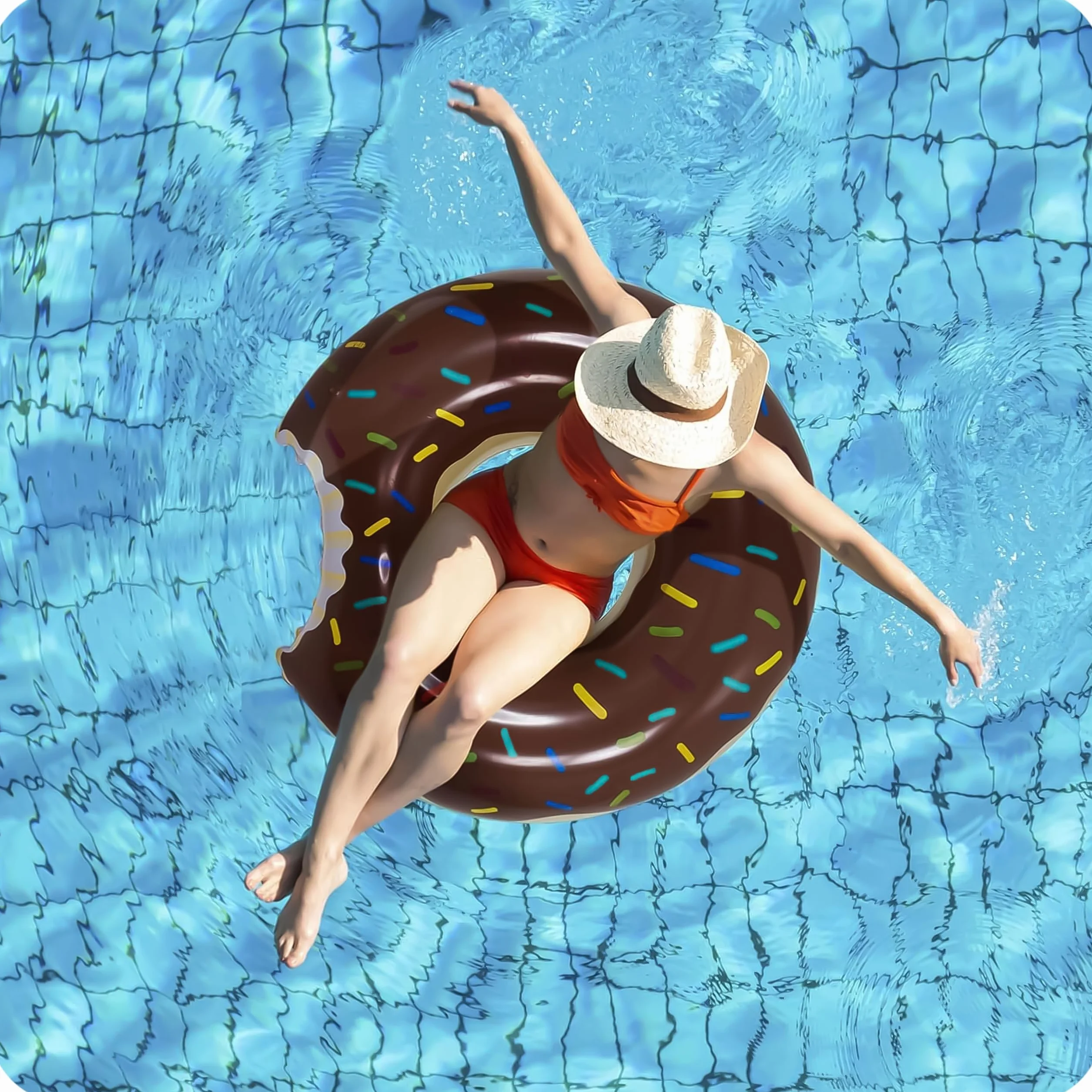KRUMAD Koło Dmuchane Donut, Pączek z Posypką, Koło Do Pływania dla Dorosłych, Basen Plaża, Śmieszny Materac Wodny, Brązowy, PVC