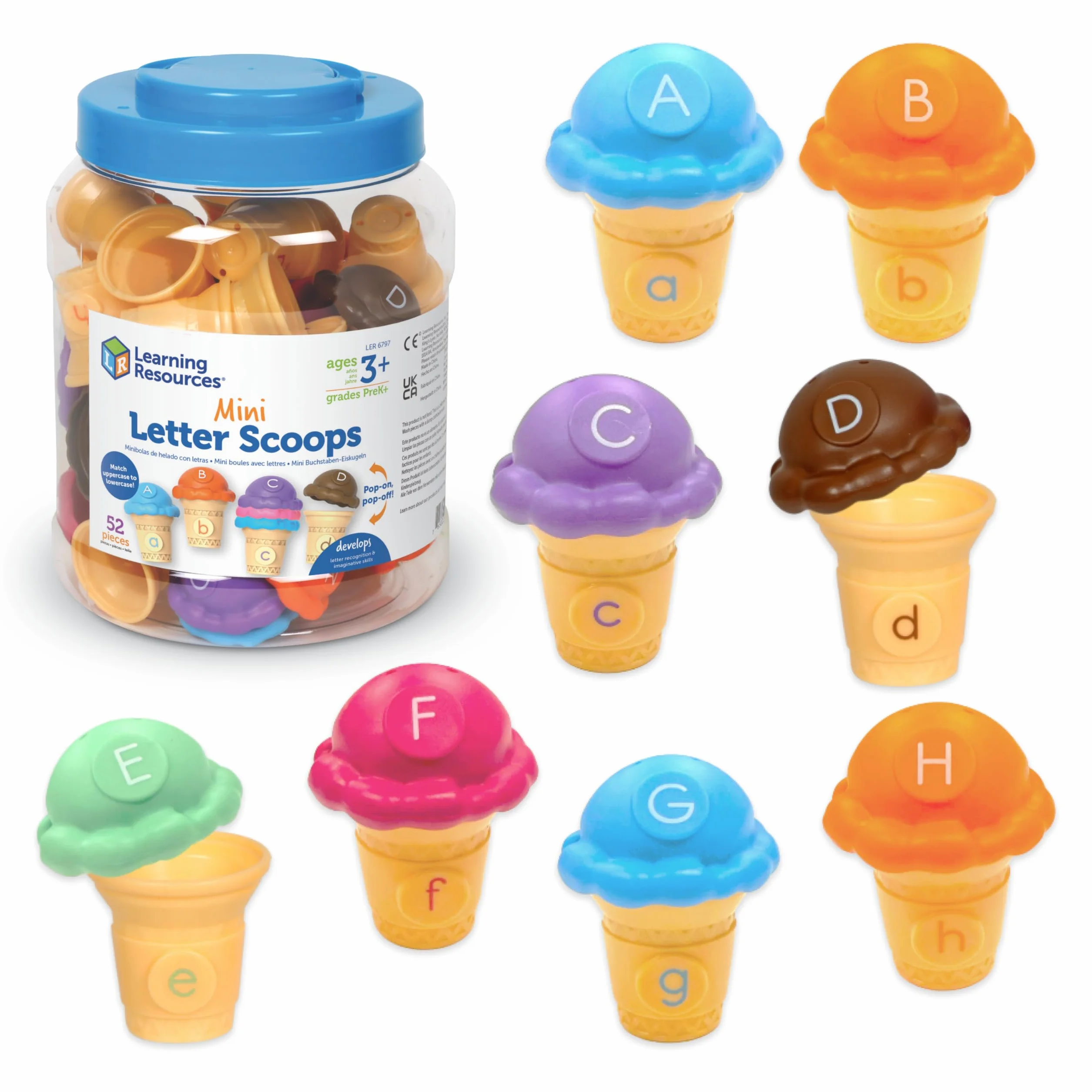 Learning Resources – Minilody do nauki alfabetu, Zabawki do nauki alfabetu dla 3-latków, Nauka liter, Gry ortograficzne, Rozpoznawanie kolorów