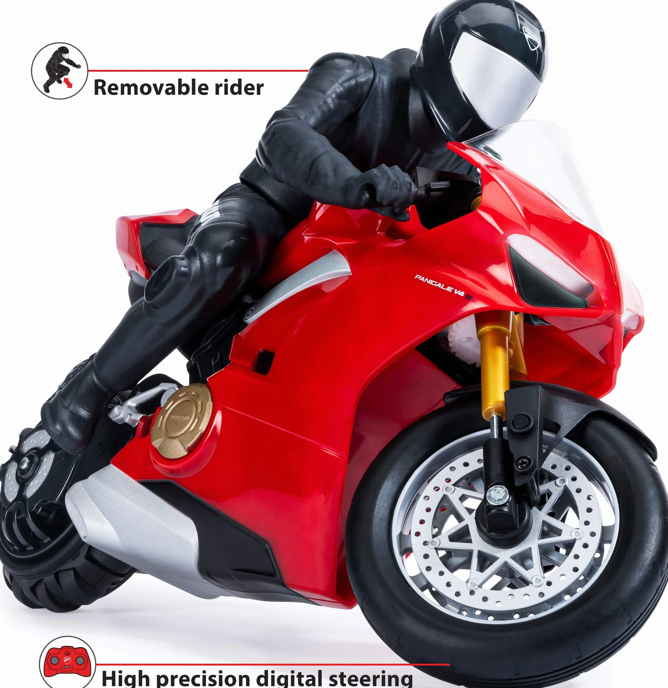 Spin Master - 6053427 - Upriser Ducati, autentyczny motocykl Panigale V4 S z pilotem zdalnego sterowania, skala 1:6