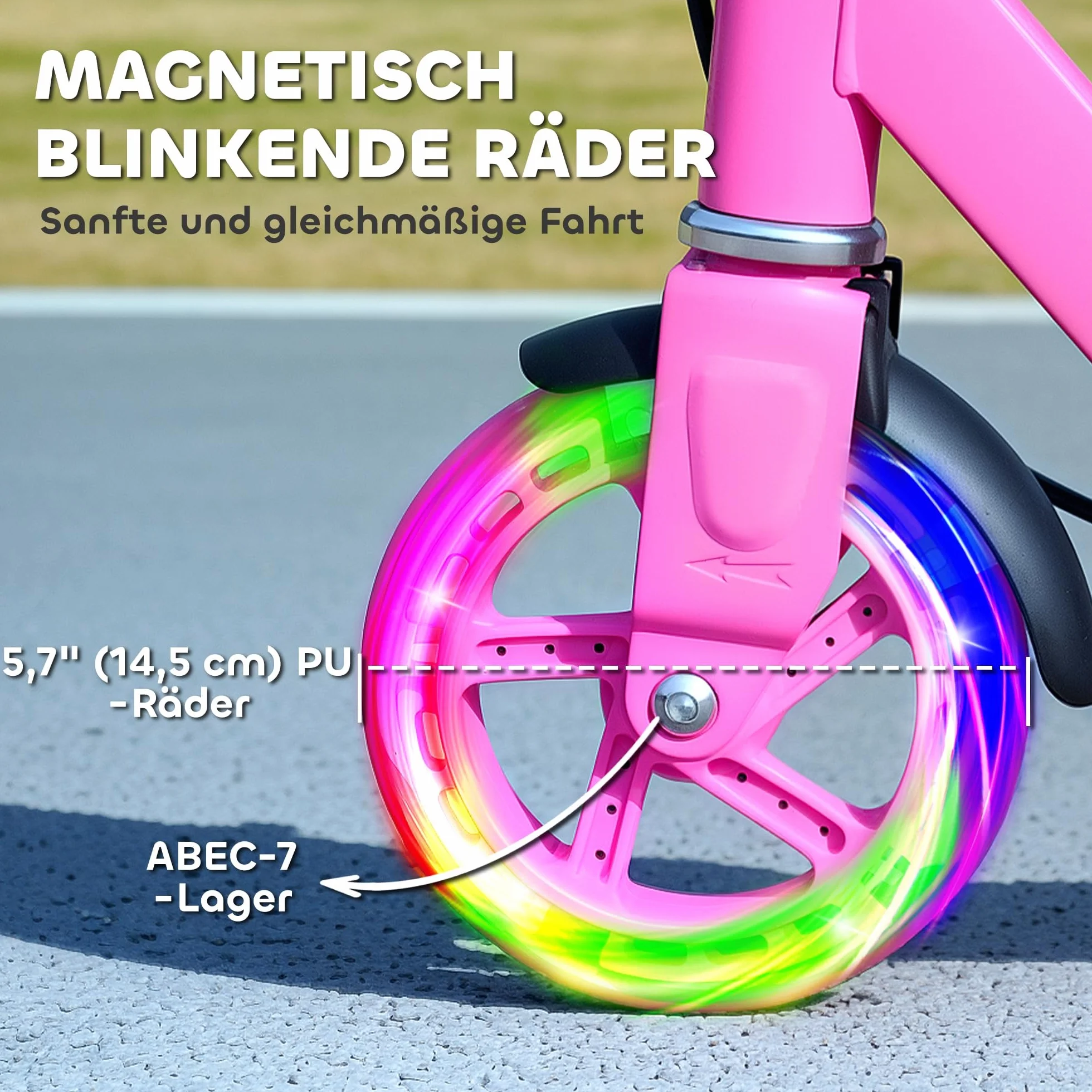 AIYAPLAY Kinderroller klappbar höhenverstellbar mit leuchtenden Rädern Bremse Kickscooter für Kinder 3-8 Jahre bis 50 kg