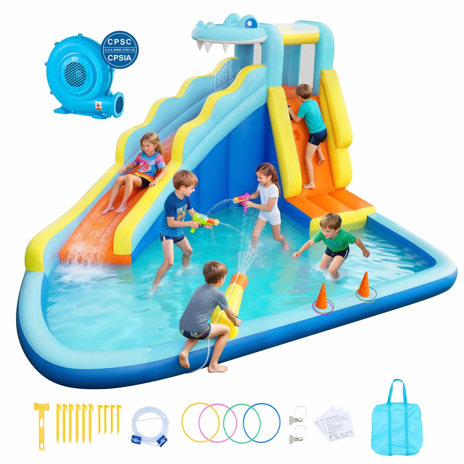 VEVOR Nadmuchiwany zamek dla dzieci park wodny 353 x 400 x 235 cm, dmuchany zamek ze zjeżdżalnią ścianą wspinaczkową pojemność ok. 3-4 dzieci w wieku 3-8 lat, zabawa wodna na zewnątrz
