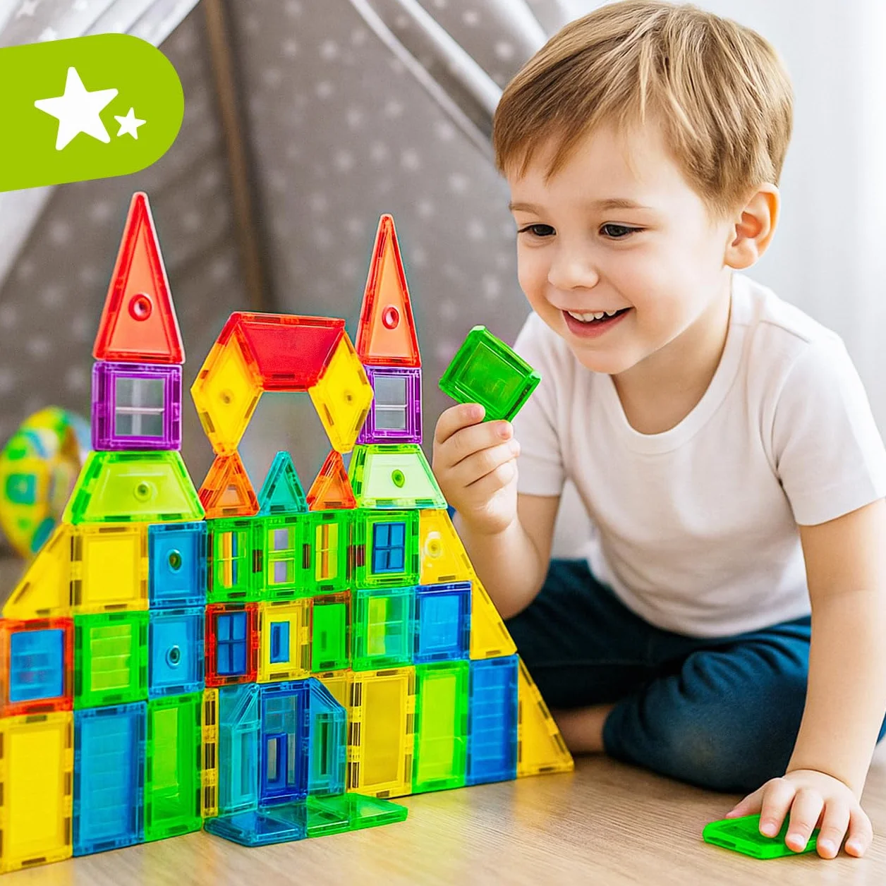 MalPlay Magnetyczne klocki konstrukcyjne 130 sztuk dla dzieci od 3 lat