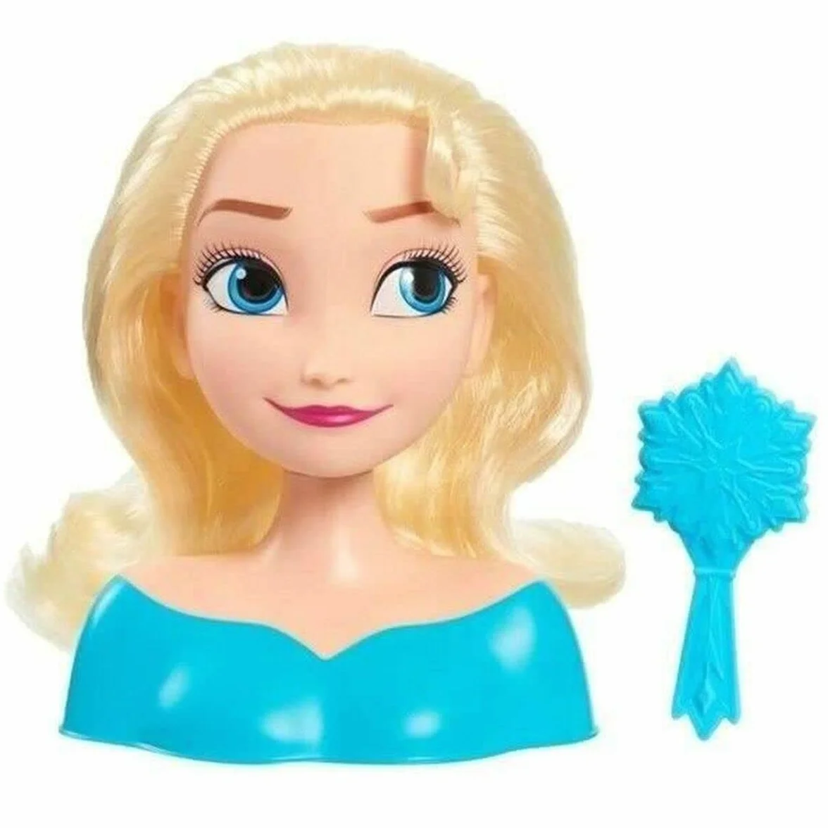 Disney Just Play 87490-JP Frozen Głowa fryzjerska Elsa Mini 14 cm ze szczotką do stylizacji włosów, od 3 lat, czarna