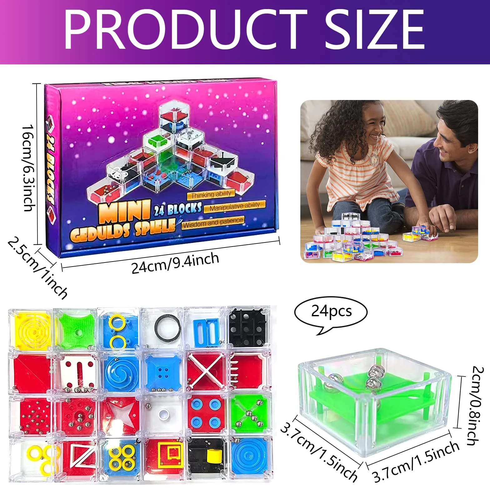 Mini zestaw do gry cierpliwości, 24 sztuki, 3D, gra logiczna, gra logiczna, gra w cierpliwość, gra zręcznościowa dla dzieci i dorosłych