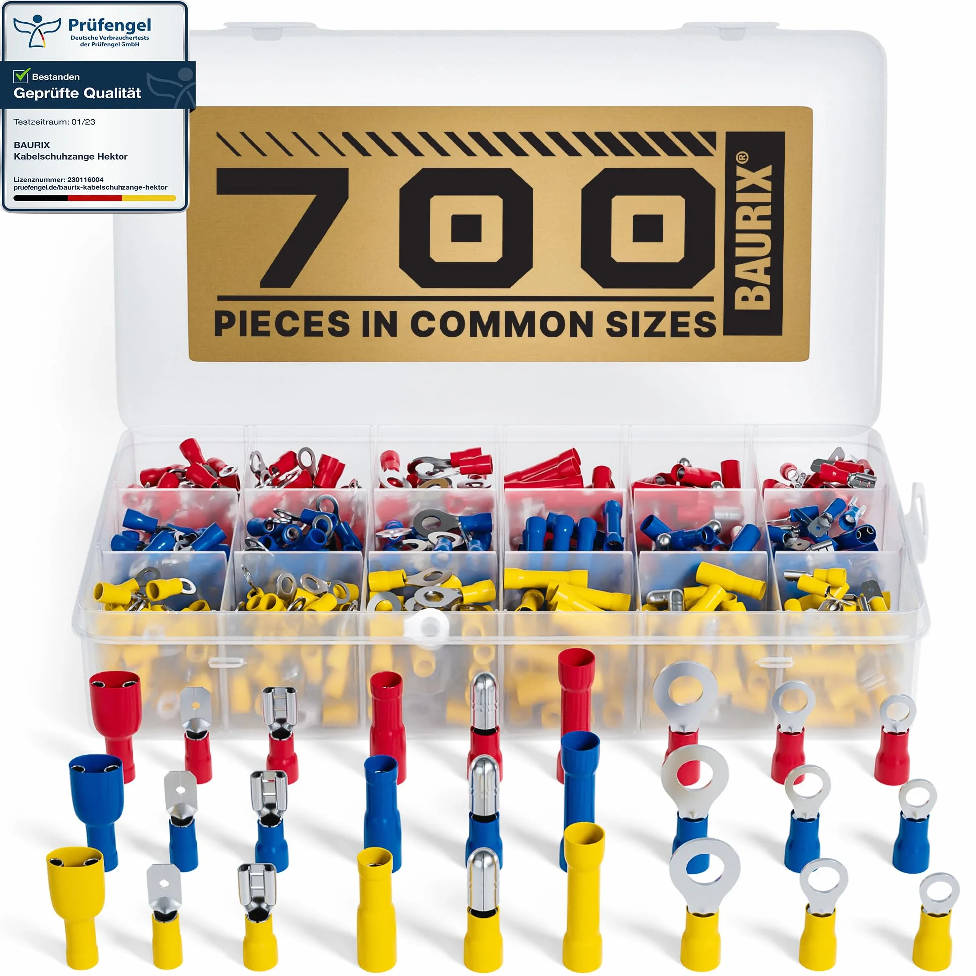 BAURIX® Zestaw końcówek kablowych 700 sztuk - Złącza kablowe elektryczne różne rozmiary dla przekrojów przewodów [0,50-6mm²] - Zaciski elektryczne - Asortyment złącz kablowych elektrycznych