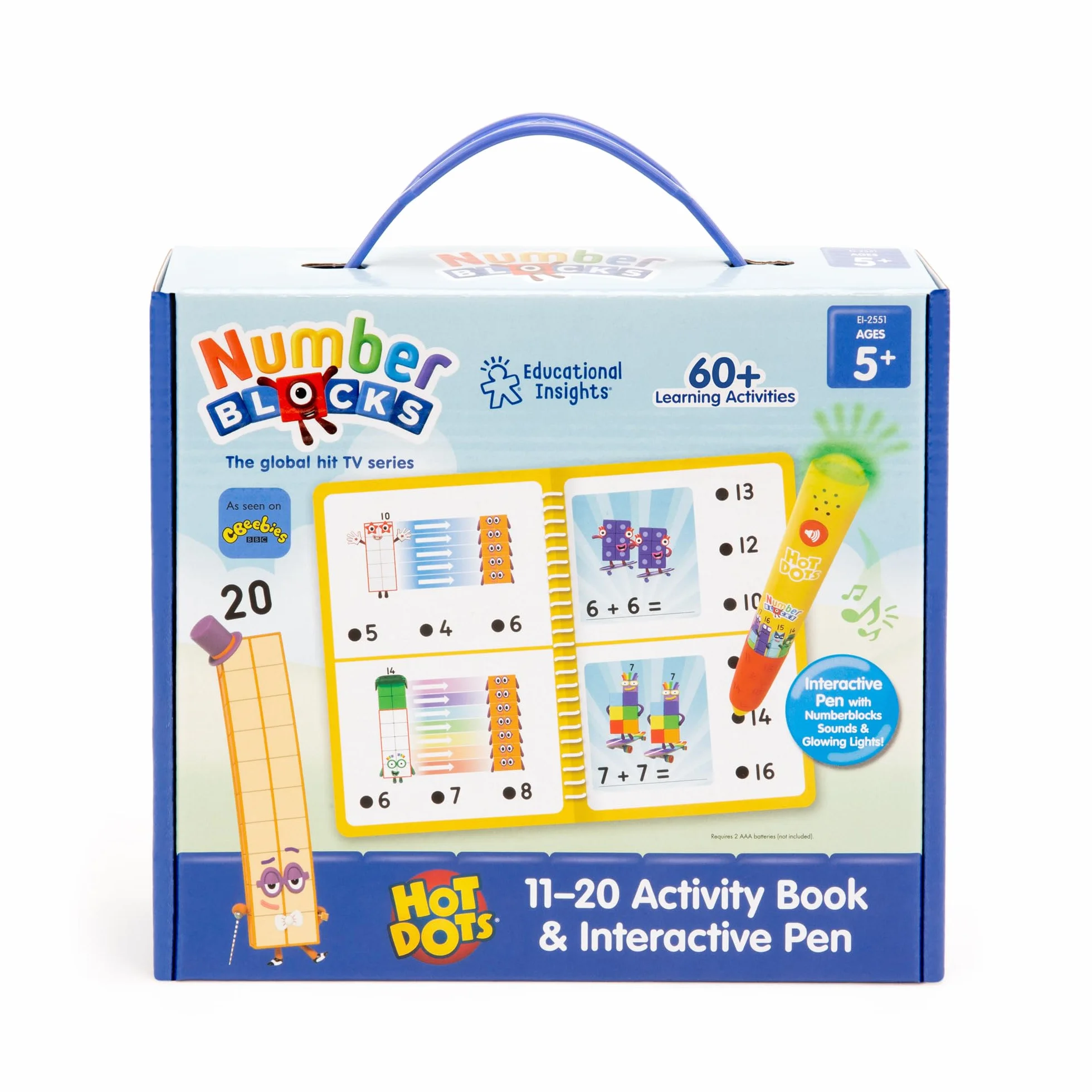 Learning Resources Książka z Zadaniami i Pisak Interaktywny Hot Dots Numberblocks 11–20, Ponad 60 zadań w zestawie, Numberblocks na prezent, Od 5 lat