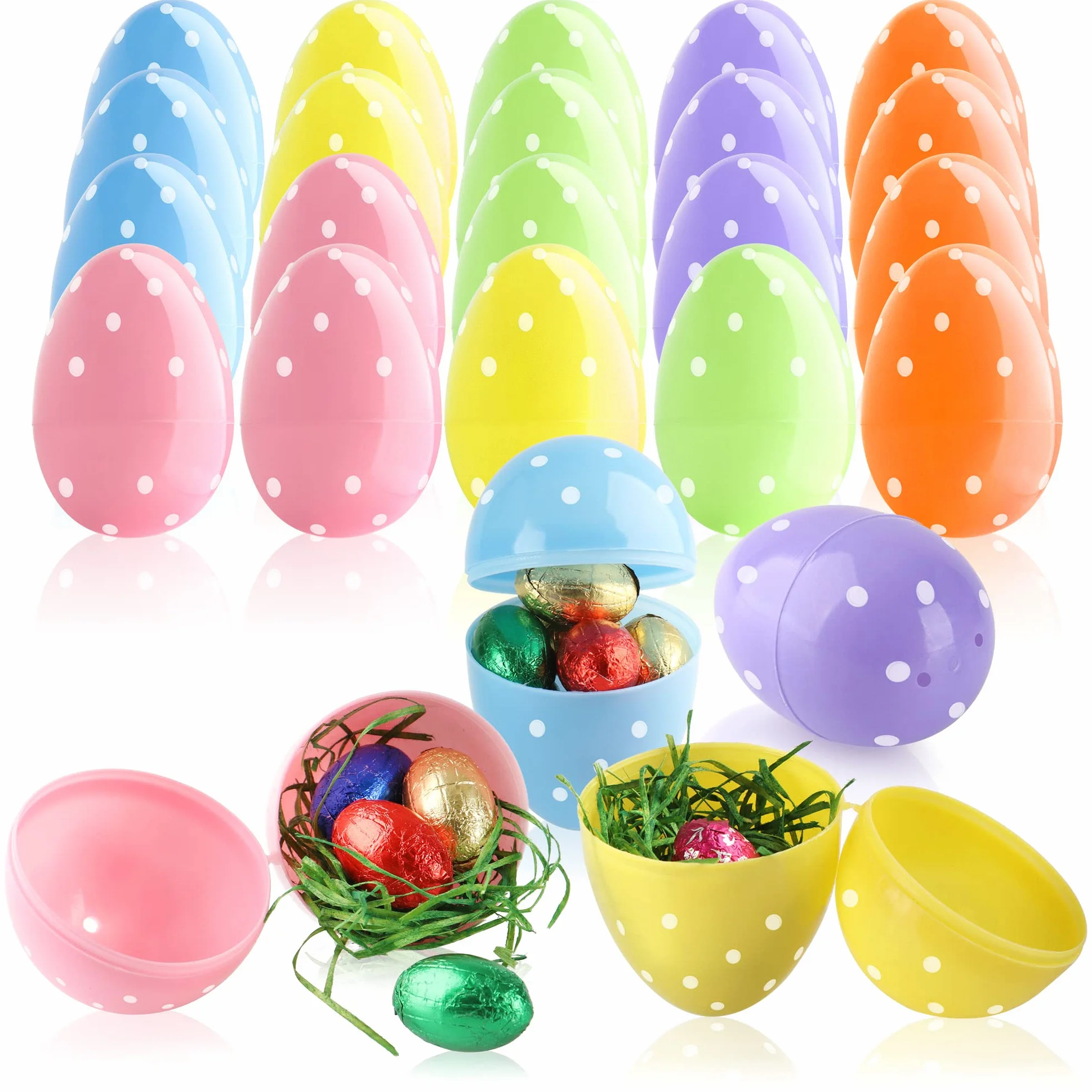 COM-FOUR® 24x jajka wielkanocne do napelnienia, kolorowe plastikowe jajka do napelnienia i powieszenia, puste plastikowe jajka do polowania na jajka wielkanocne (Zwrotnica)