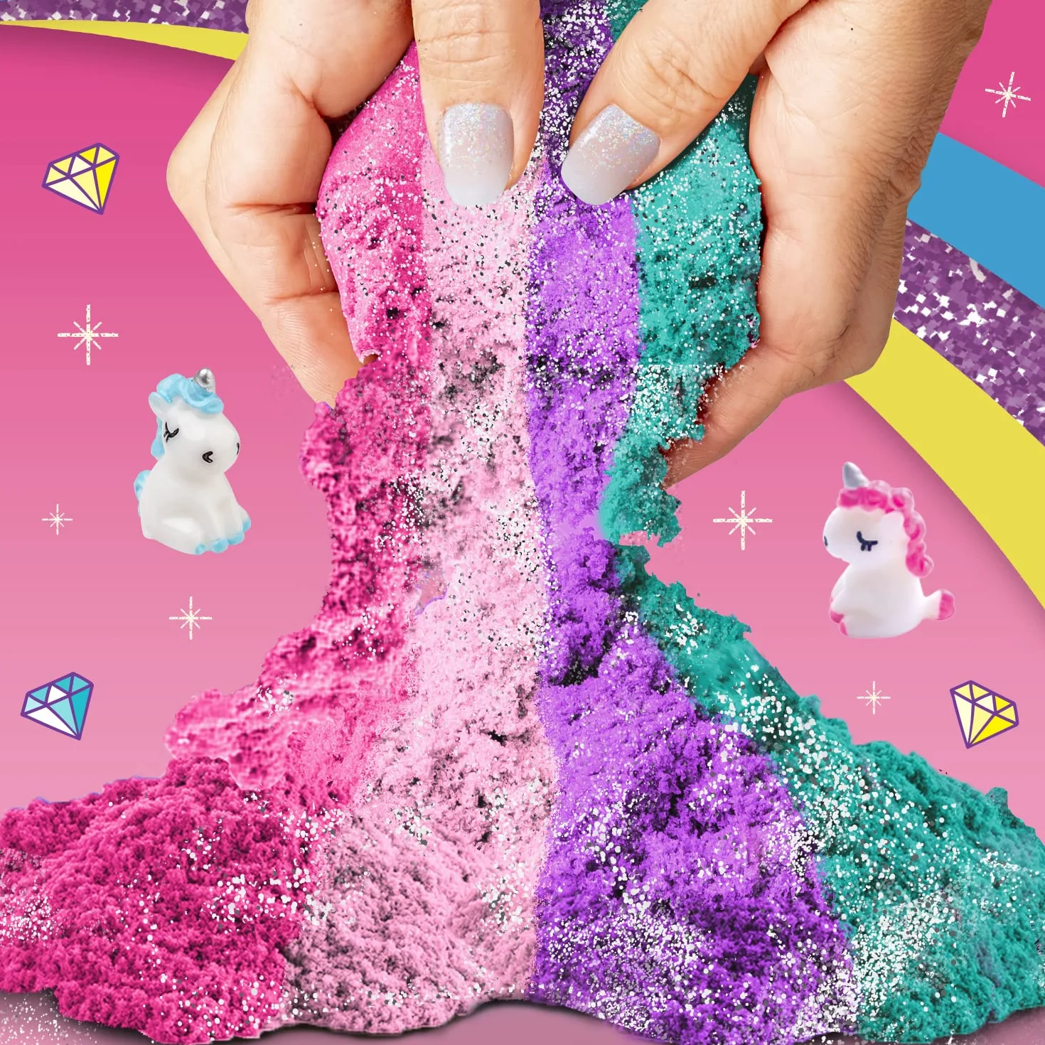GirlZone prezent dla dziewczynki zestaw piaskowy jednorożec królestwo, 0,9 kg formowany piasek, 4 kolory i 7 narzędzi sensorycznych, świetny pomysł na prezenty urodzinowe