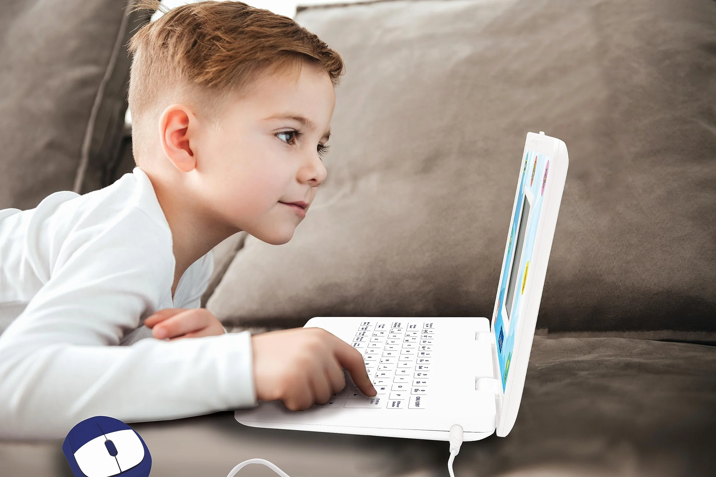 Lexibook Komputer Edukacyjny Dwujęzyczny Francuski, Angielski, Zabawka dla Dzieci, 170 Zajęć do Nauki Języków, Matematyki, Logiki i Zabawy, Duży Ekran, JC599i1, Biały