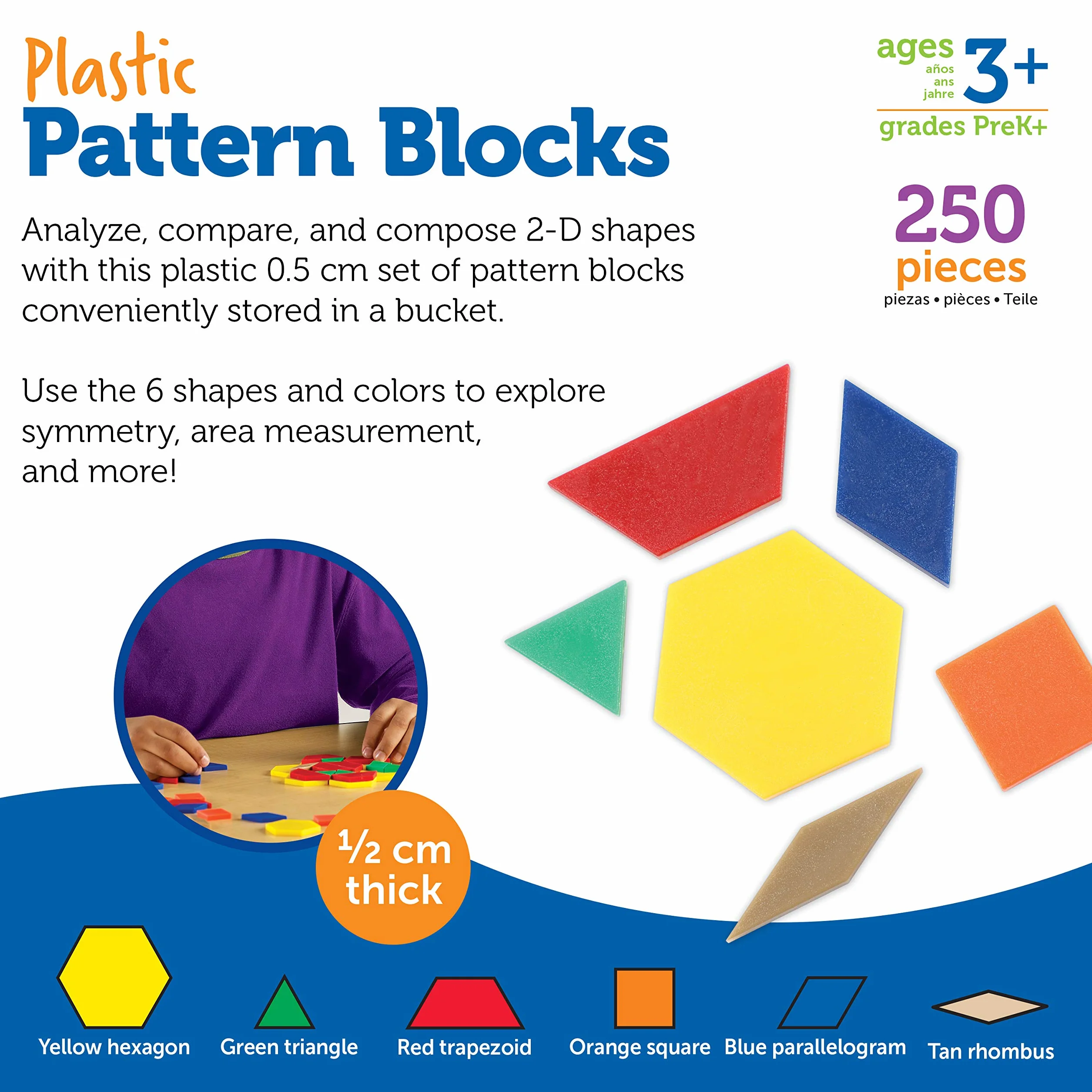 Learning Resources Plastikowy Wzorzec Bloki 250-Sztuk Zestaw, 0.5 cm Grubosc