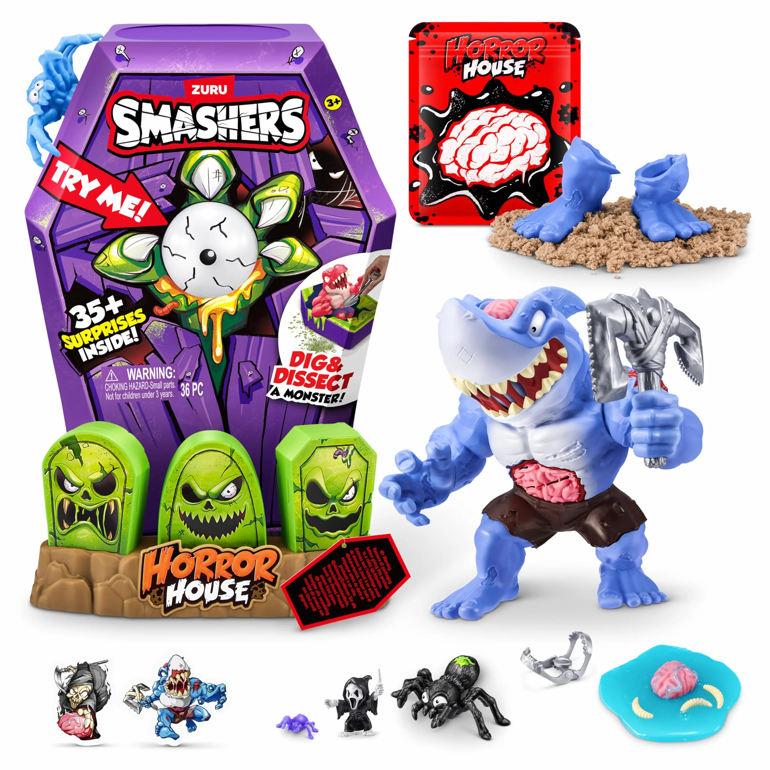 Smashers Mega Horror House od ZURU Interaktywna Zabawka kolekcjonerska dla dzieci i nastolatków, Large (30 cm) (Shark)