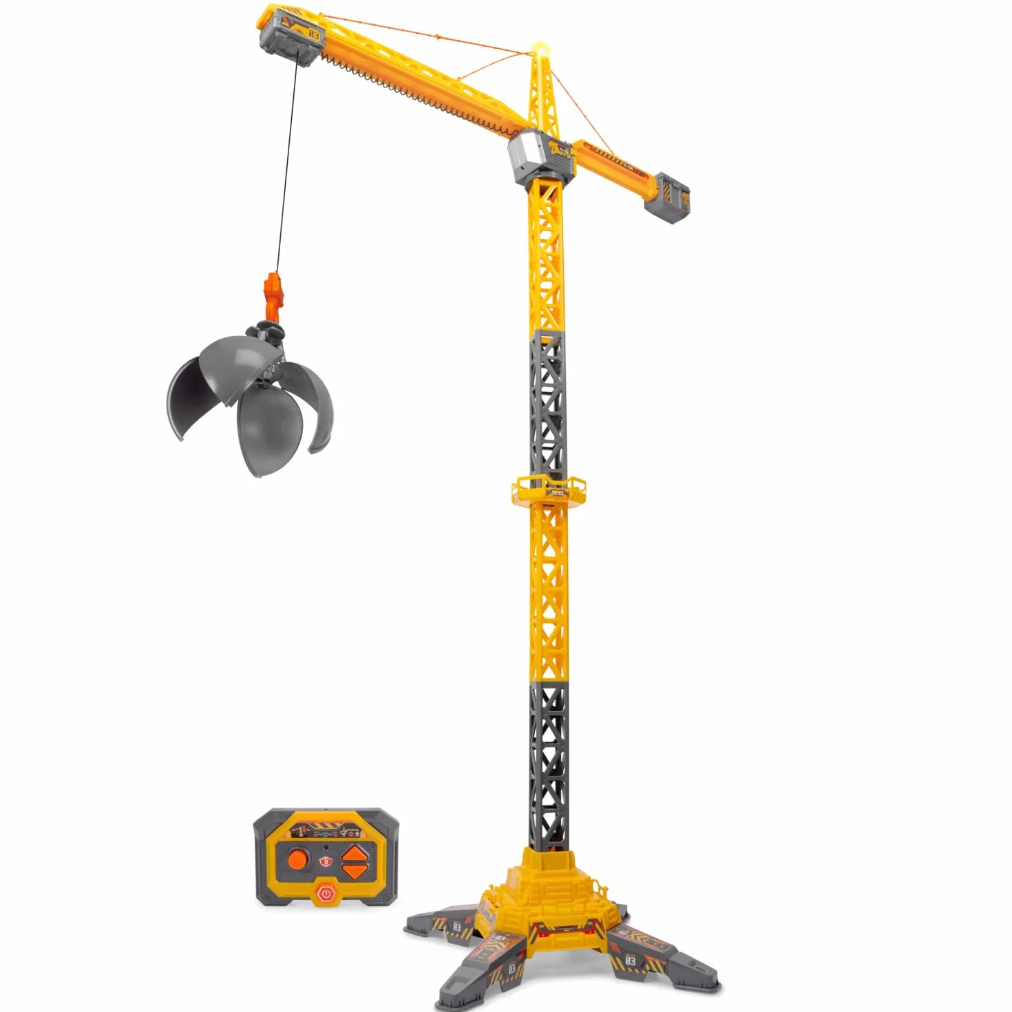 Dickie Toys 203729023 Dźwig Zdalnie sterowany radiowo 2,4GHz;obrót 360°;światło; akcesoria: wiaderko, taca, otwierana kula. Wysokość: 150 cm.