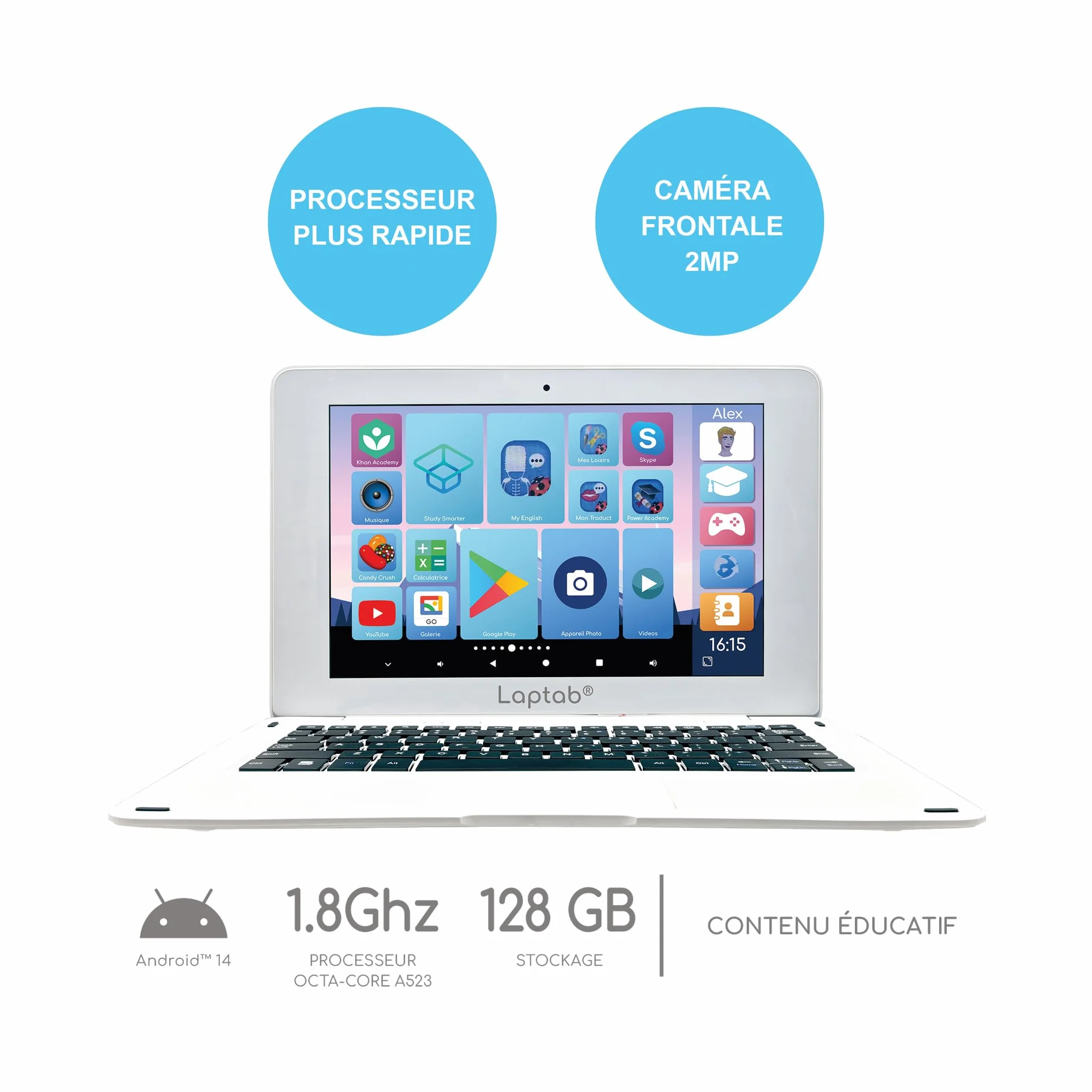 Lexibook, LAPTAB® 11, laptop z ekranem dotykowym, dla całej rodziny, treści edukacyjne i zabawne, działa z systemem Android™, kontrola rodzicielska, ultracienki i lekki, LT11FR