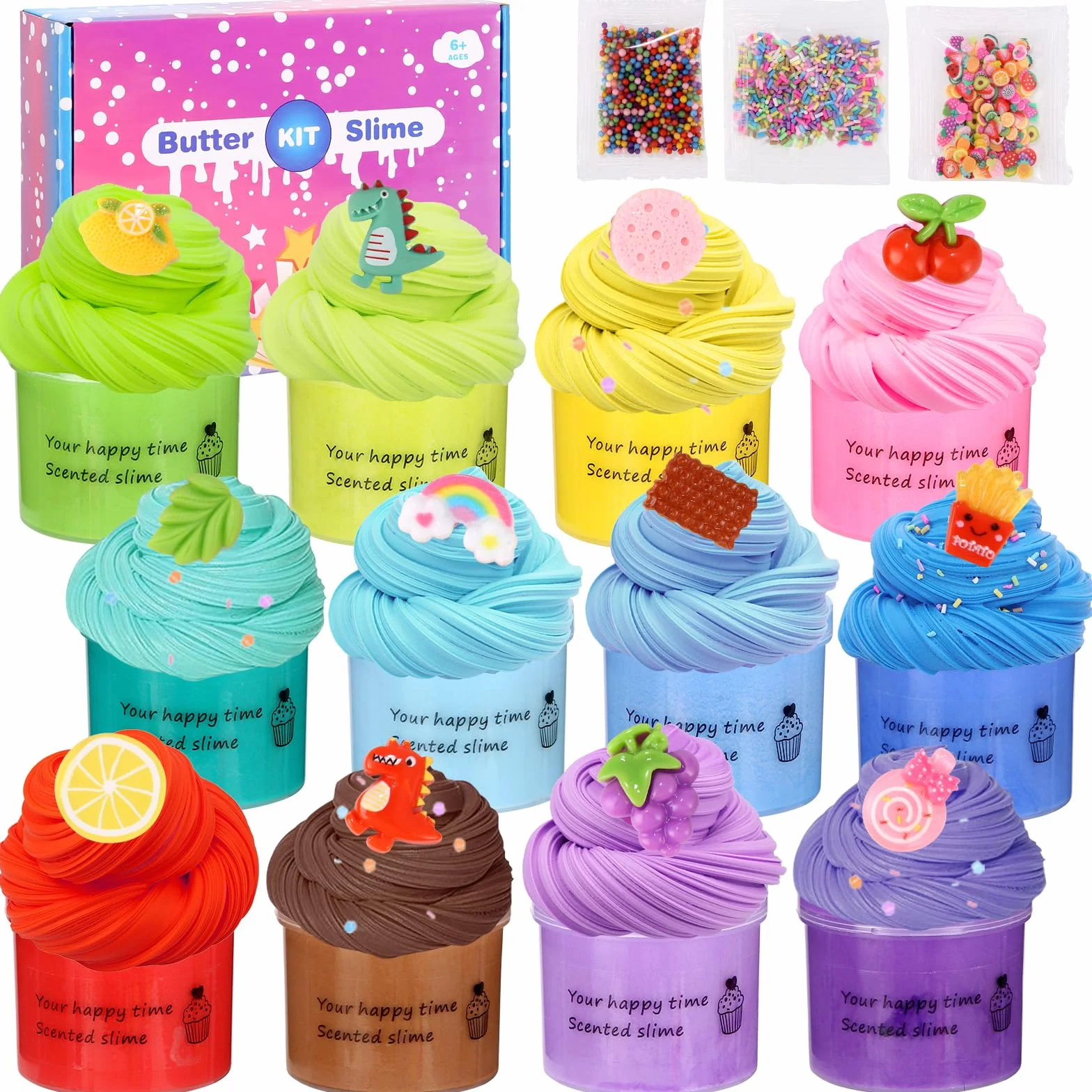 Zestaw Fluffy Slime, 12 sztuk, puszysty masło, slime, zestaw do samodzielnego wykonania, zawiera puszysty śluz chmury, śluz dla dzieci, na imprezę, prezent urodzinowy