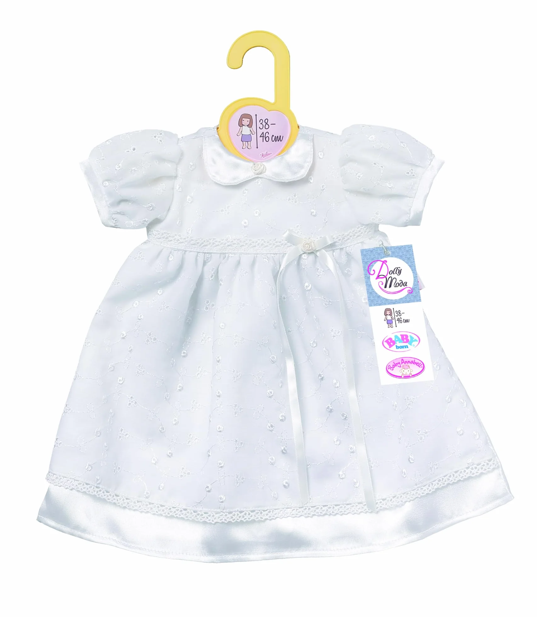 Dolly Moda Zapf Creation sukienka do chrztu 43 cm biała z haftem kwiatowym