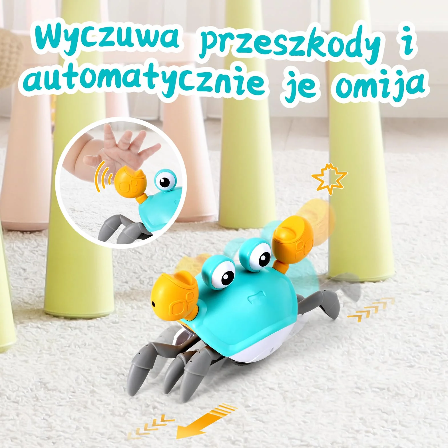 Zestaw zabawek pełzający krab, interaktywny chodzący krab sensoryczne zabawki dla maluchów, Muzyczny zestaw zabawek krabowych dla dzieci w wieku dla dzieci od 3 lat - Zielony