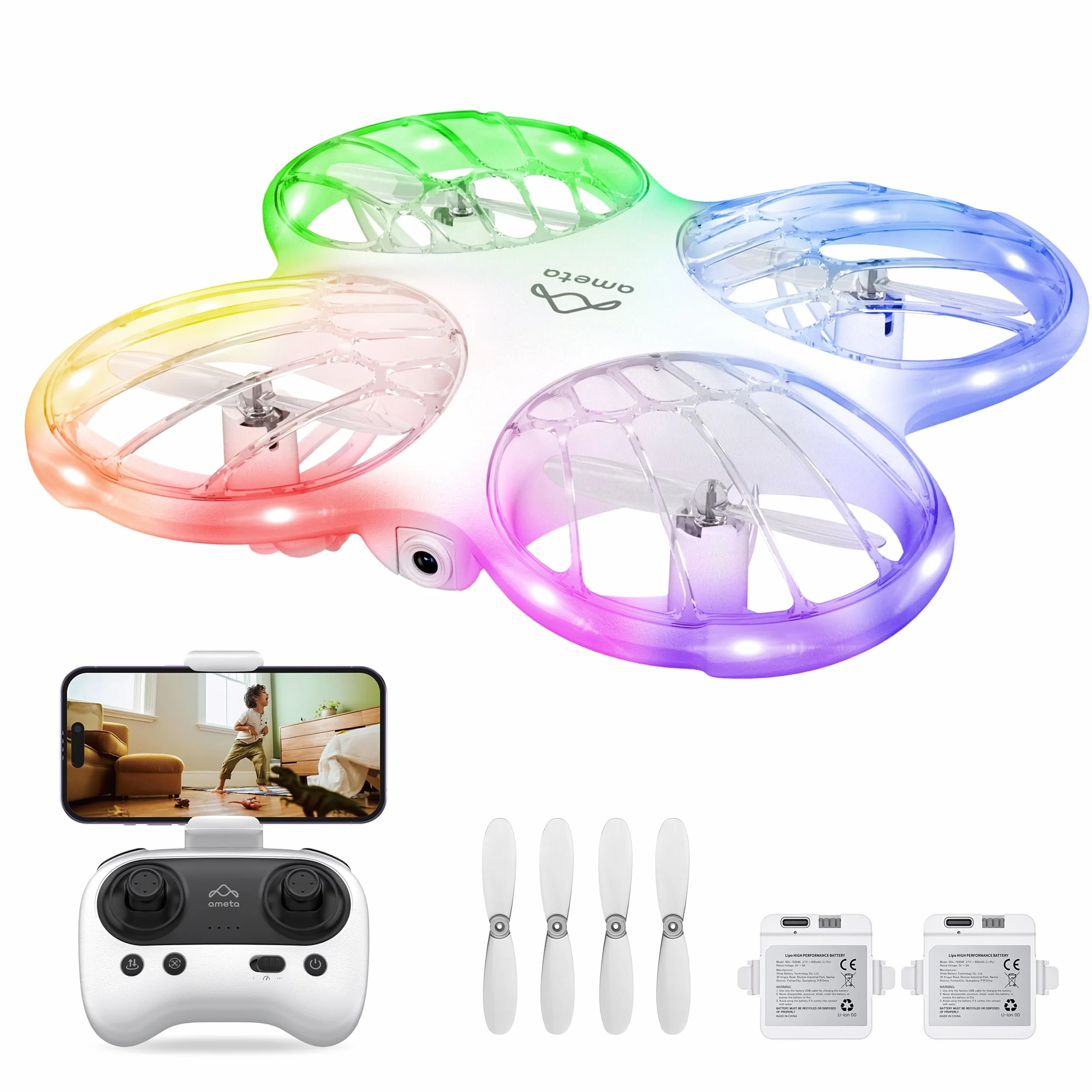 Ameta RC Dron dla Dzieci i Dorosłych z Kamerą 1080P HD FPV, Fajne Zabawki dla Chłopców i Dziewczynek, Hobbystyczny Quadcopter RC z Fajnym Oświetleniem LED, Morpho Drone z Kamerą