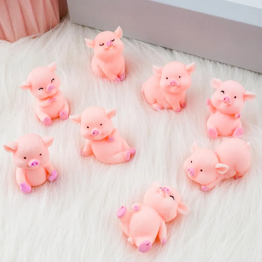 Cadimus 16 sztuk różowych figur świń szczęścia, małe świnki szczęścia, miniaturowa dekoracja świń, przynoszące szczęście świnki z żywicy na Sylwestra dla robótek ręcznych DIY, ozdoby ciast, dekoracja