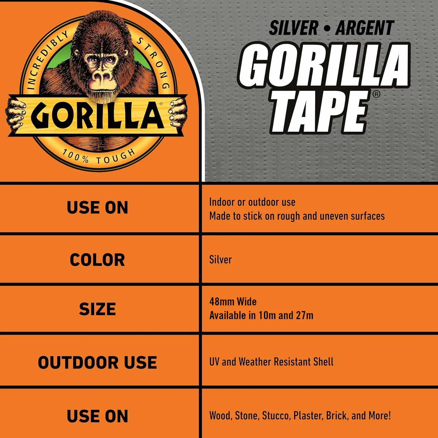 Gorilla 3044910 Taśma Uszczelniająca, Srebrny, 11 m