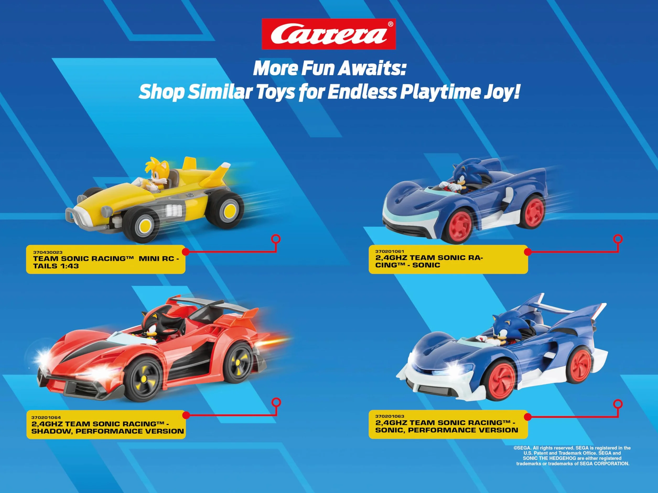 Carrera 370430023 Carrera RC Team Sonic Racing Mini RC 1:43 zdalnie sterowany pojazd oficjalnie licencjonowany autentyczne wzornictwo Sonic Jeż wierne odwzorowanie