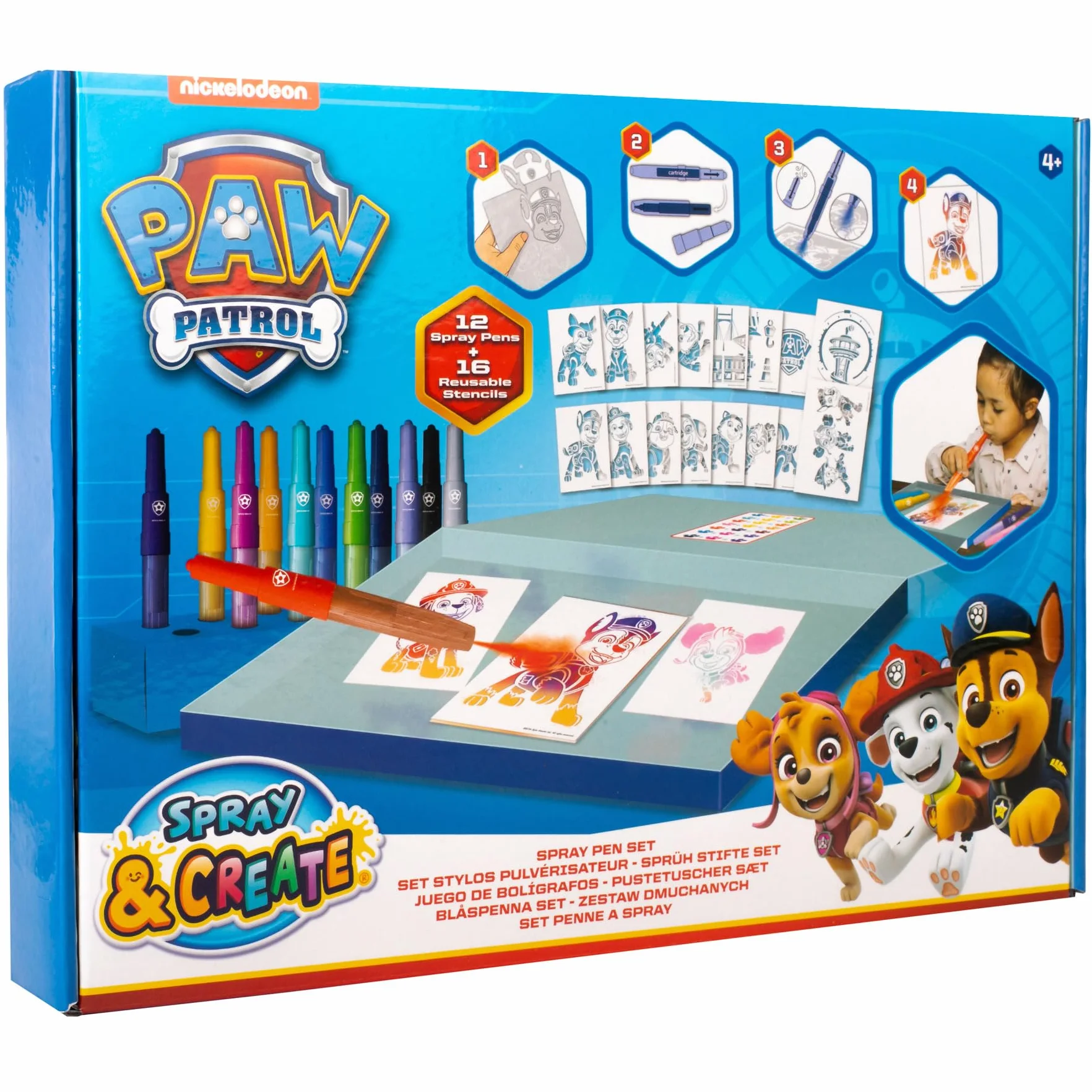 PAW PATROL Zestaw Deluxe do malowania sprayem dla dzieci z kredkami i szablonami