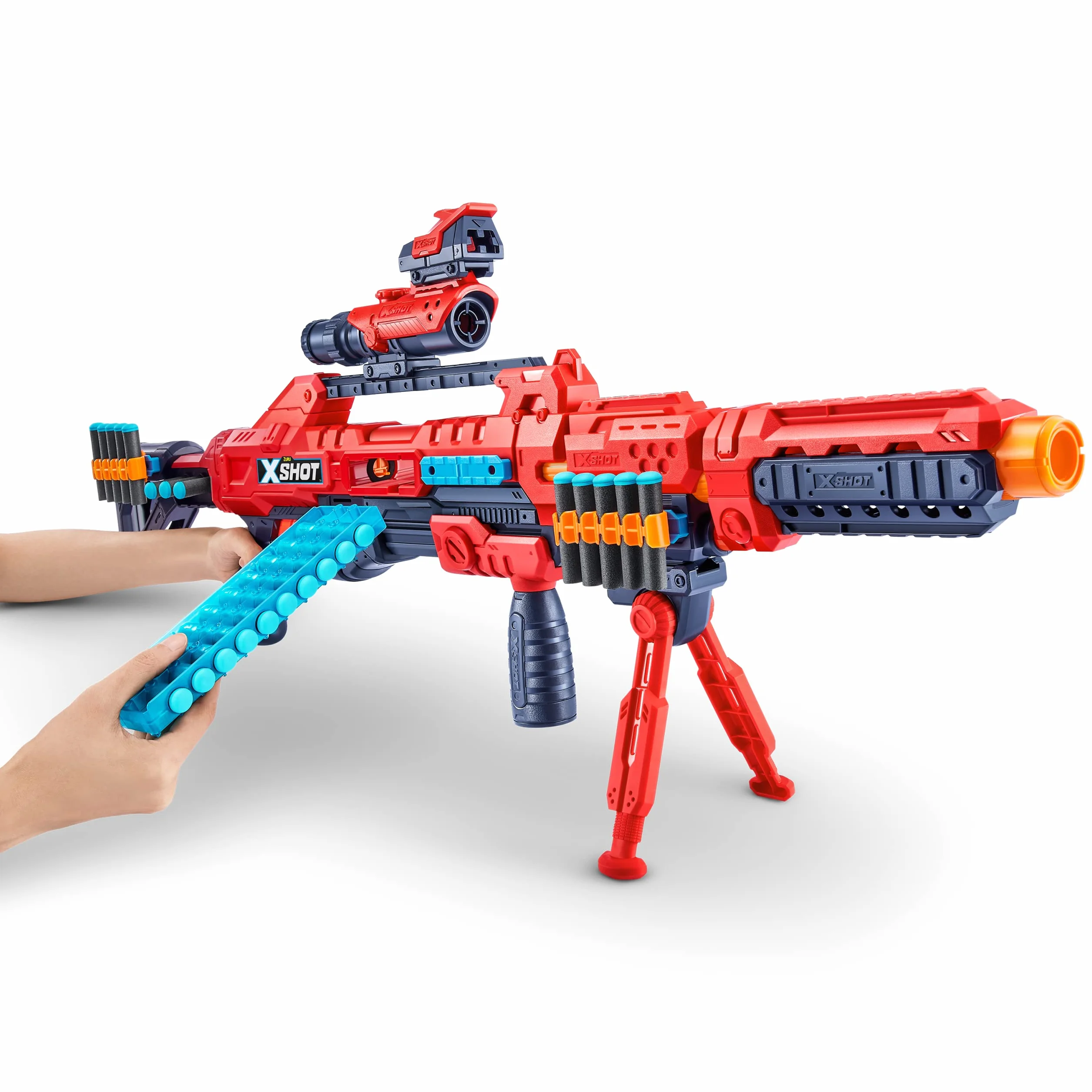 XSHOT Excel Regenerator, Red Foam Dart Blaster ponad 1000 unikalnych kombinacji (48 rzutk), czerwona zabawka blaster