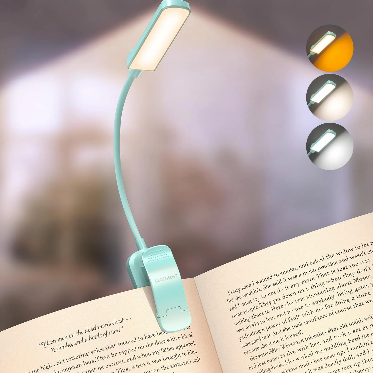 Glocusent 13 diod LED do czytania w nocy, 120 godzin czasu pracy, ładowalna lampka do czytania, pielęgnacja oczu, 3 kolory i 5 bezstopniowego ściemniania, jasność 3-60 lm, elastyczne światło z klipsem