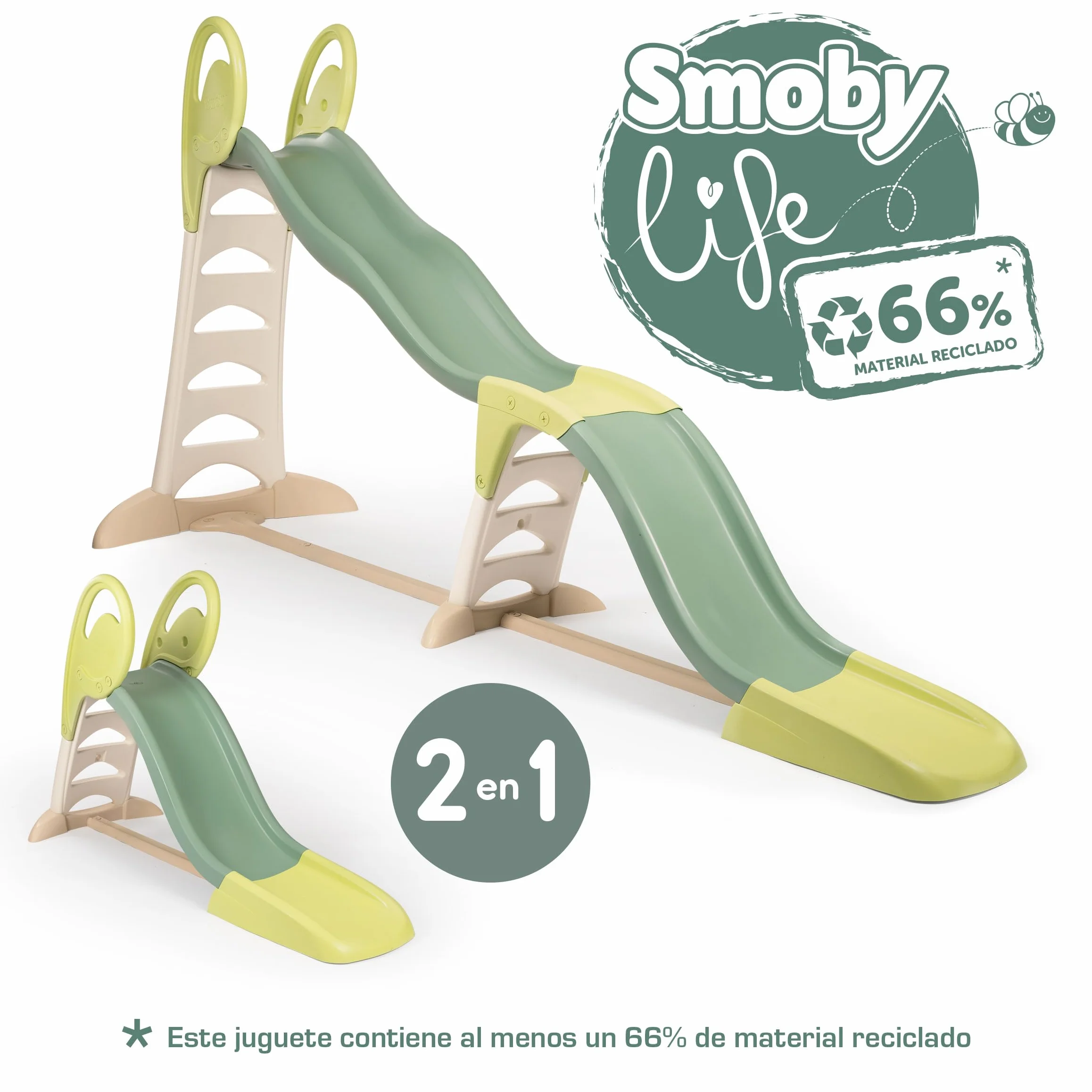 Smoby Life - Super Megagliss Slide - 2w1 Evolutionary Slide - Zjeżdżalnia od 170 do 360 cm - Drabinka z poręczami, stopnie antypoślizgowe - Materiał z recyklingu - Od 2 lat - Wyprodukowano we Francji