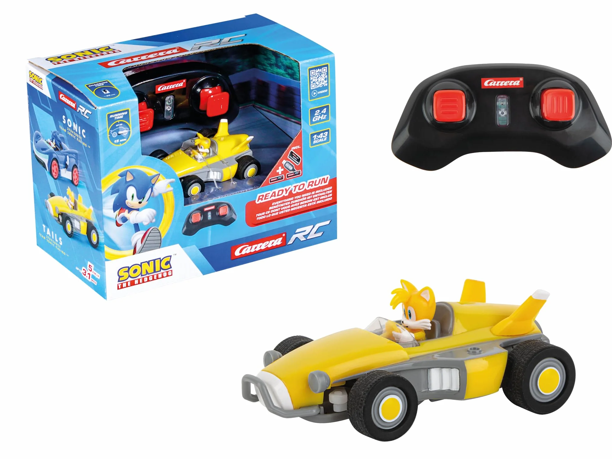Carrera 370430023 Carrera RC Team Sonic Racing Mini RC 1:43 zdalnie sterowany pojazd oficjalnie licencjonowany autentyczne wzornictwo Sonic Jeż wierne odwzorowanie