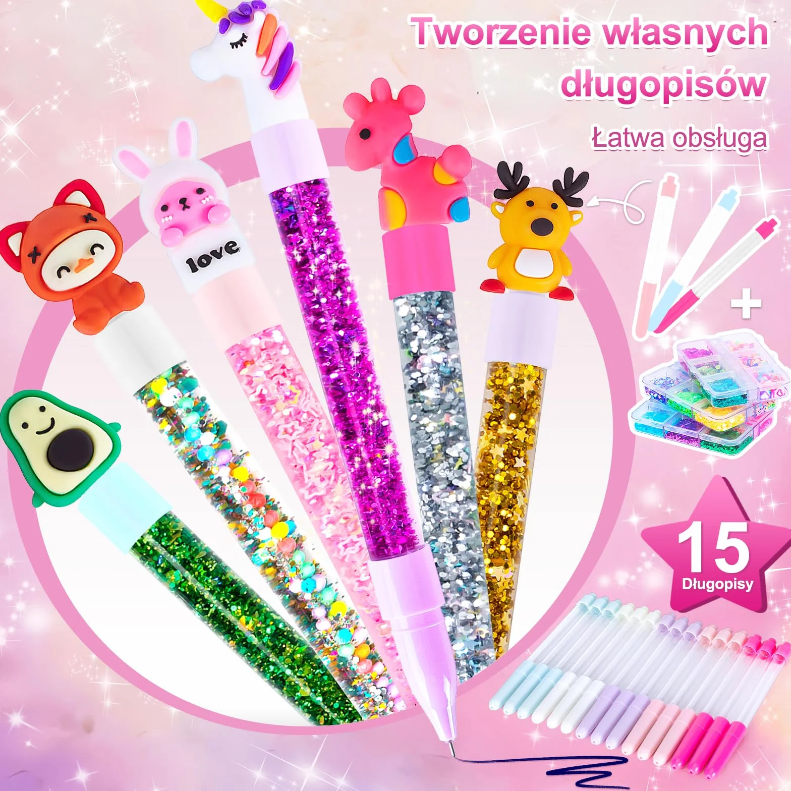 Kazzley Kreatywny zestaw do tworzenia uroczych długopisów, projekty dla dzieci, pomysły na prezent dla dziewczynki 6-10 lat, zabawki dla dziewczynek 5-12