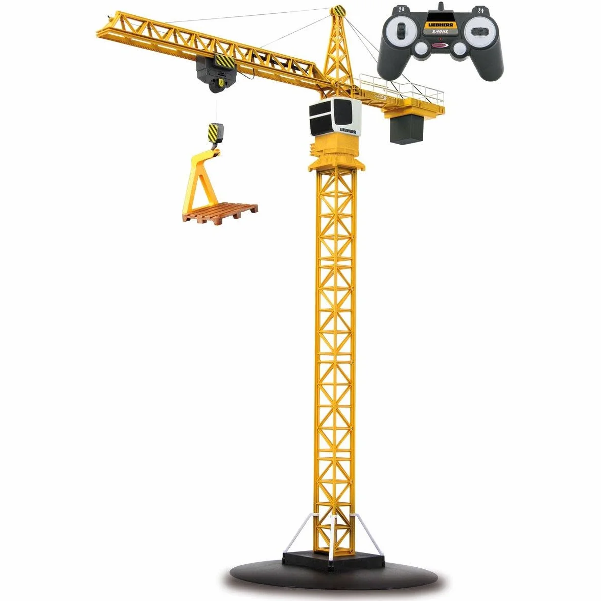 JAMARA 405109 - dźwig wieżowy Liebherr 2,4 G - hak obciążeniowy w górę i w dół, wózek do przodu i do tyłu, niekończący się obrót wieży w kierunku przeciwnym do ruchu wskazówek zegara i przeciwnie,