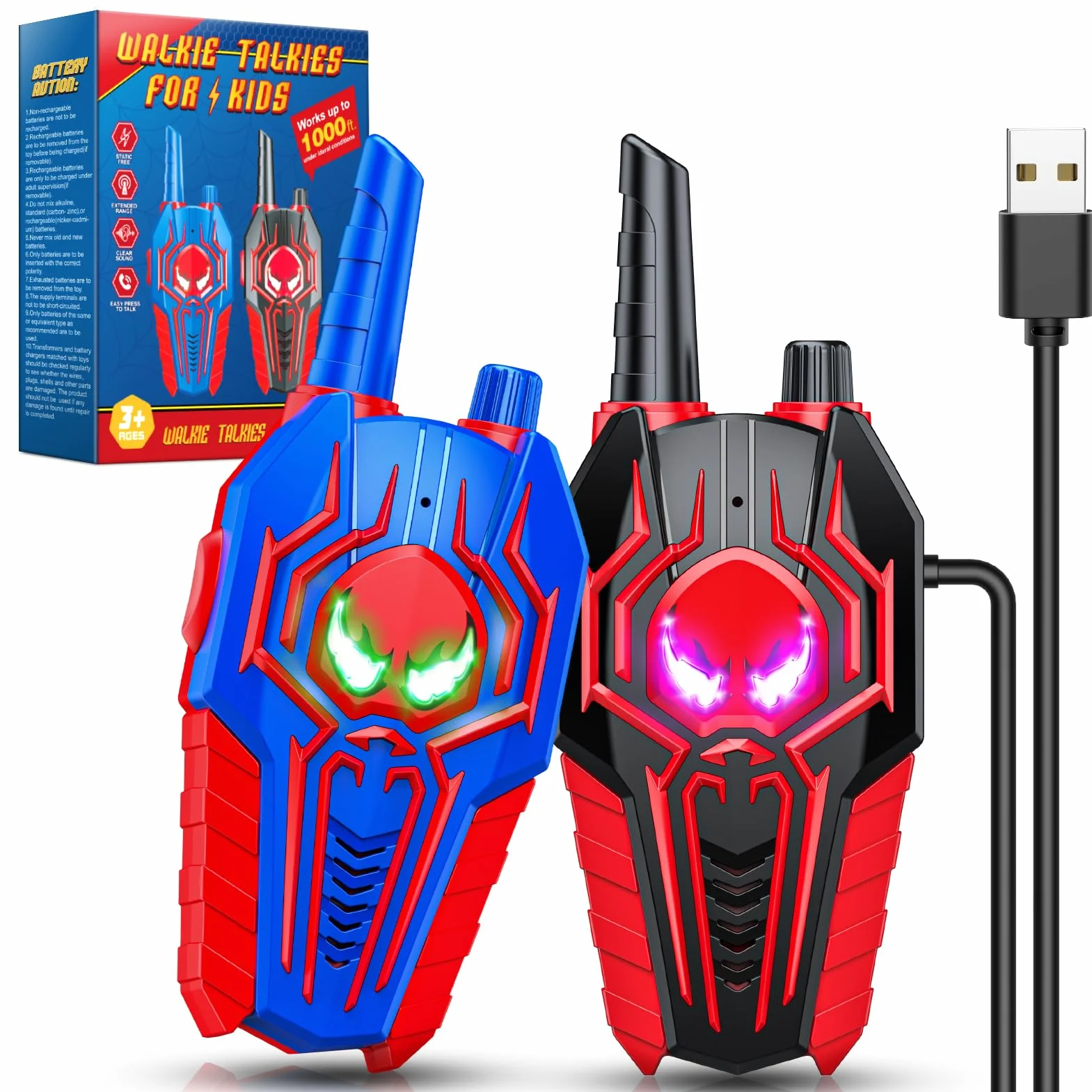 Spider Walkie Talkie zabawka dla dzieci od 3-10 lat, chłopców, kolor czarny + niebieski