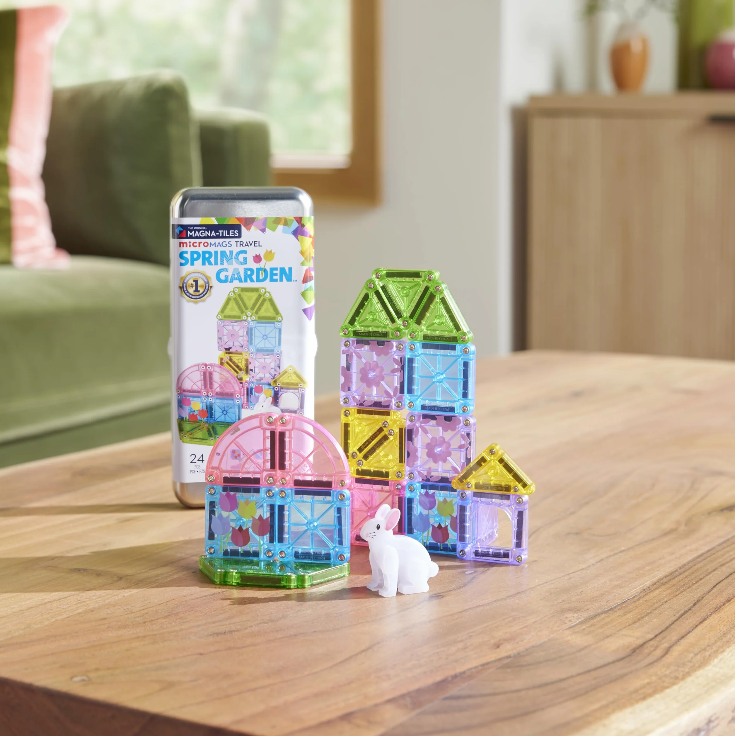 Magna-Tiles microMAGS 24-częściowy wiosenny zestaw podróżny do ogrodu, oryginalna marka magnetyczna