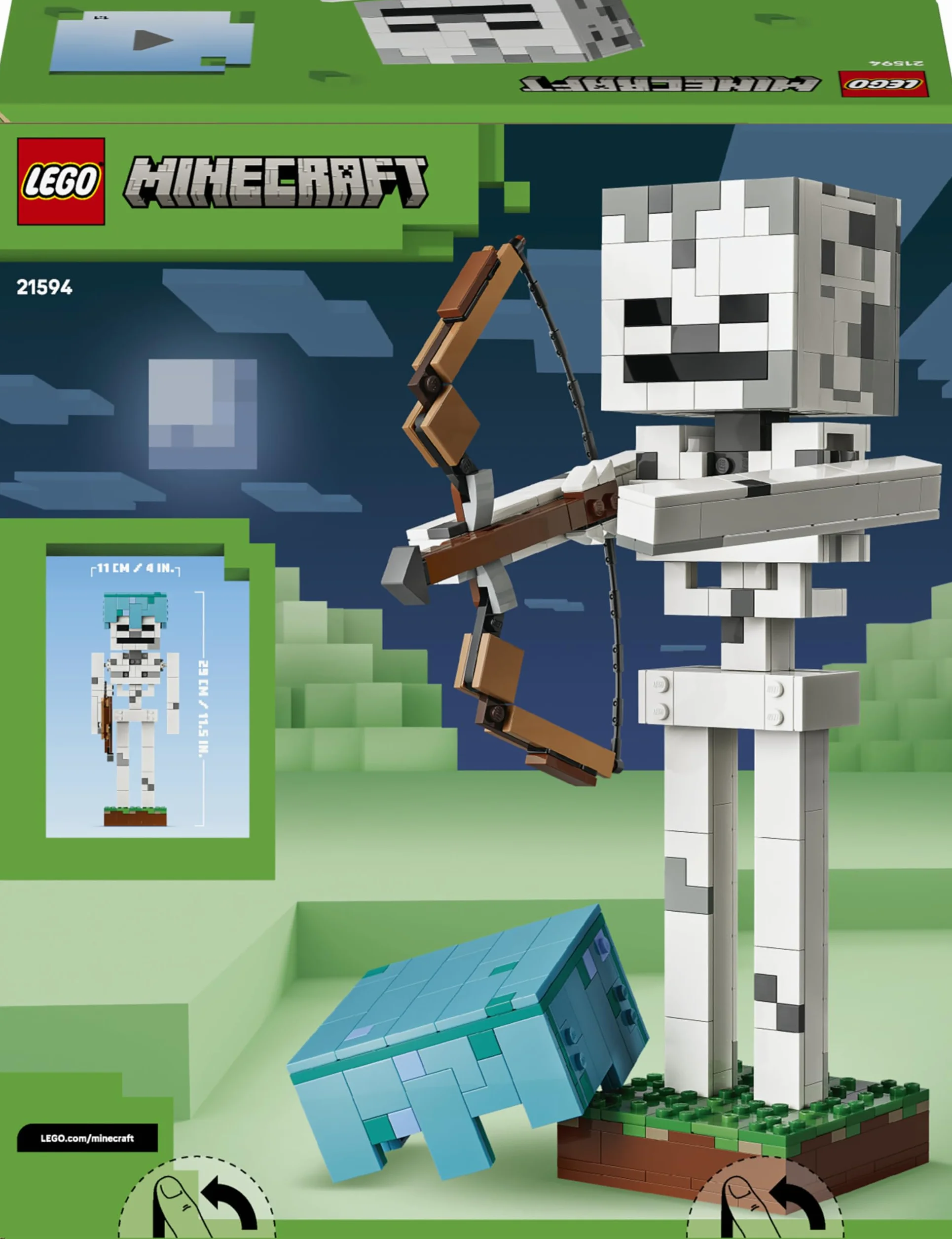 LEGO Minecraft Szkielet, zabawka konstrukcyjna dla 10-latka, figurka z gry, gamingowa dekoracja do pokoju dziecka, klocki dla chłopca i dziewczynki, pomysł na prezent dla gracza 21594